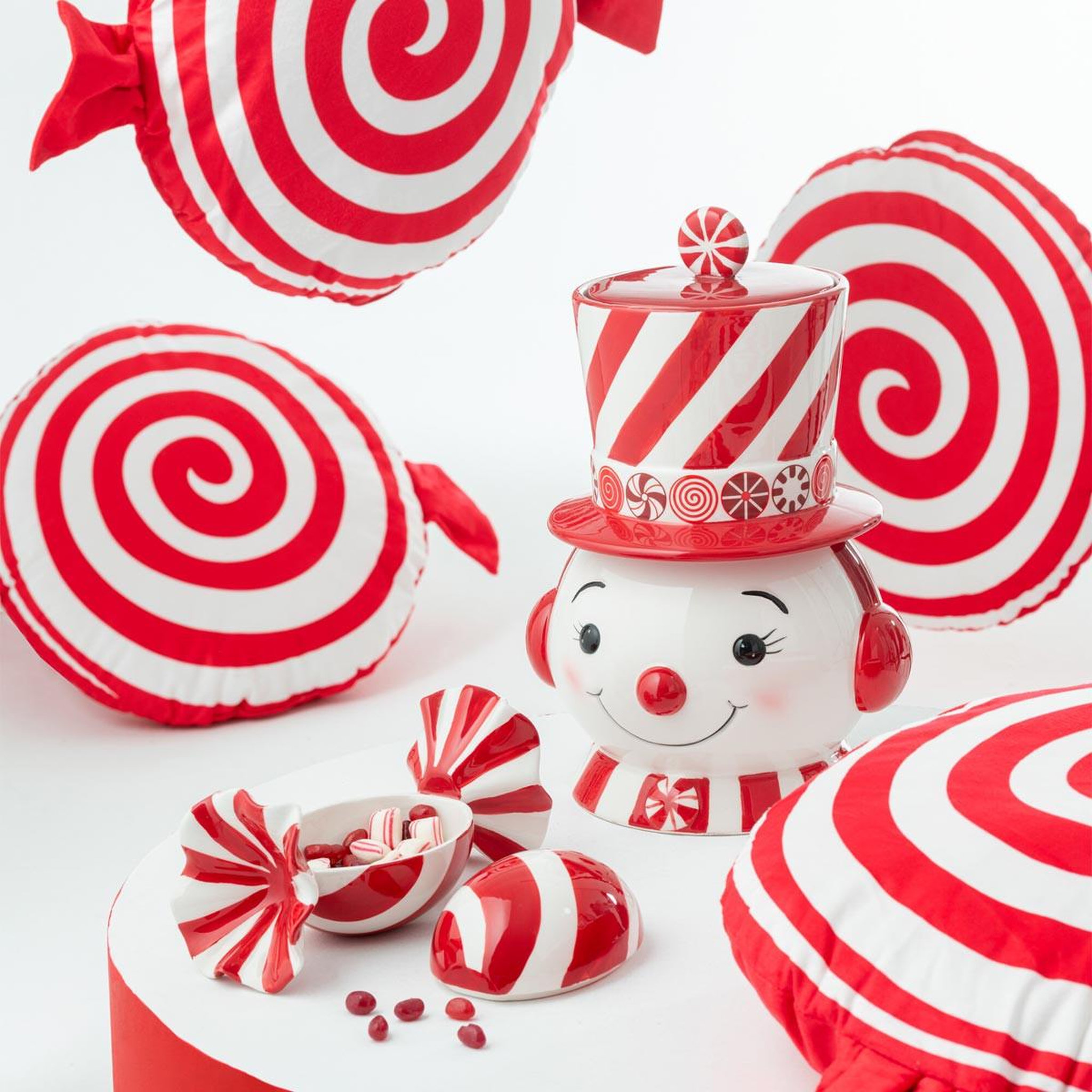 Voir la diapositive 4 : J-LINE Boîte déco noël  bonhomme de neige  30cm rouge