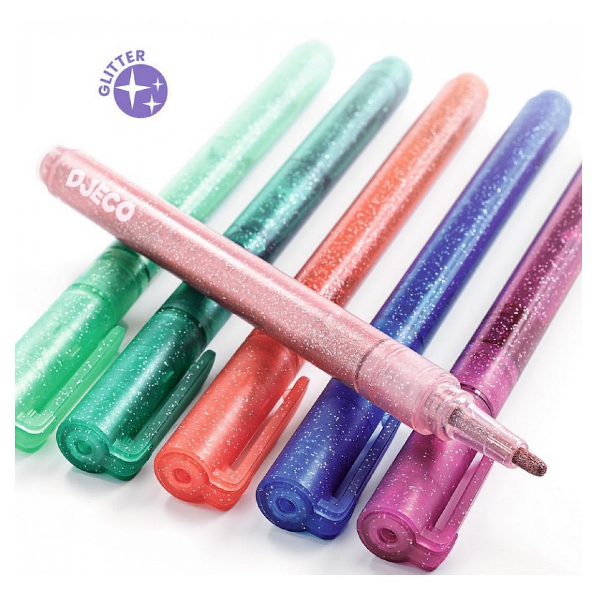 Voir la diapositive 2 : Djeco 6 marqueurs pailletes sweet