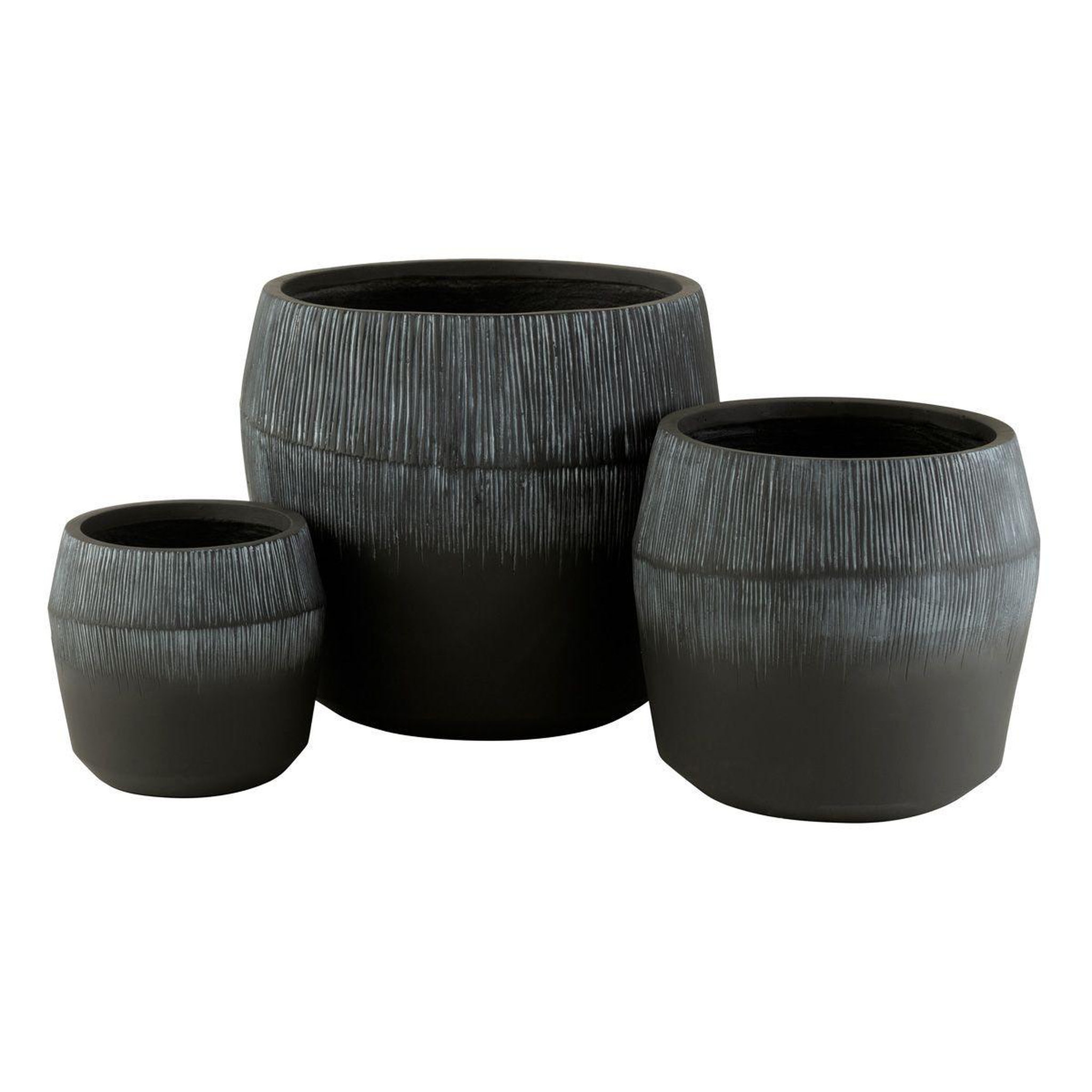 J-LINE Lot de 3 cache-pots en argile  abel  55cm noir