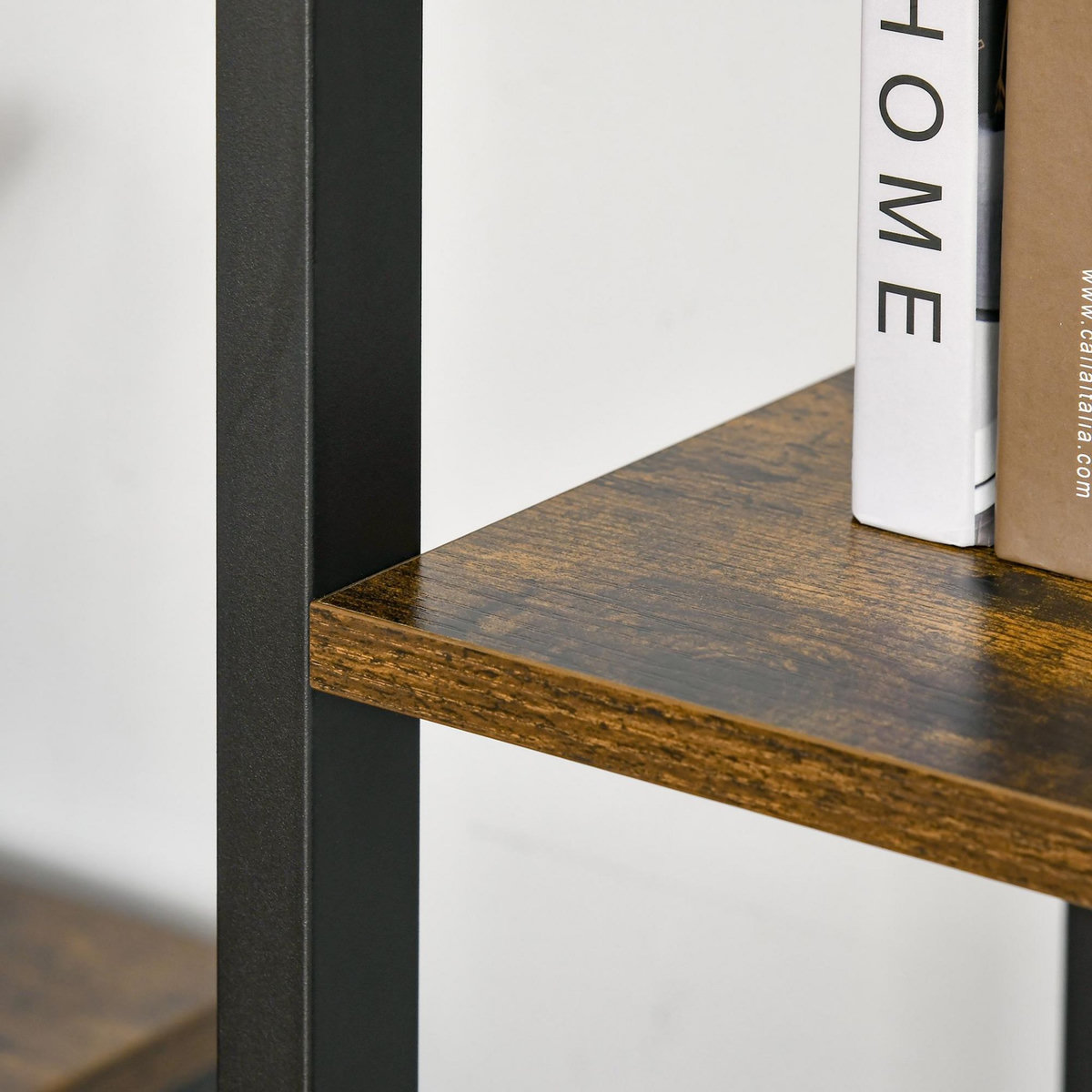 HOMCOM Étagère bibliothèque style industriel H154 cm 5 étagères acier noir panneaux particules aspect bois vieilli