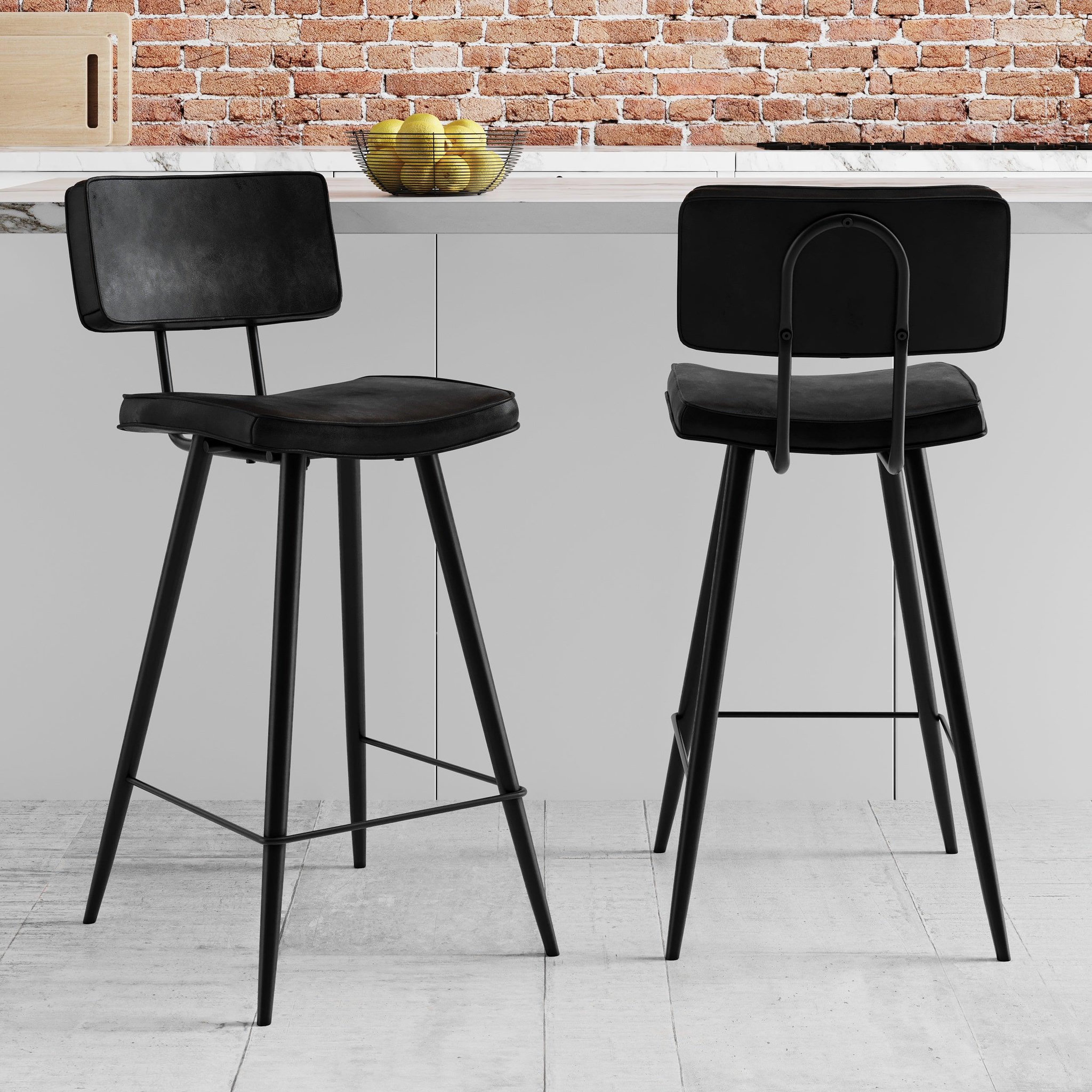 Voir la diapositive 2 : MAISON PAVANE Lot de 2 chaises de bar mi-hauteur 66 cm en cuir synthétique gris/noir-texas