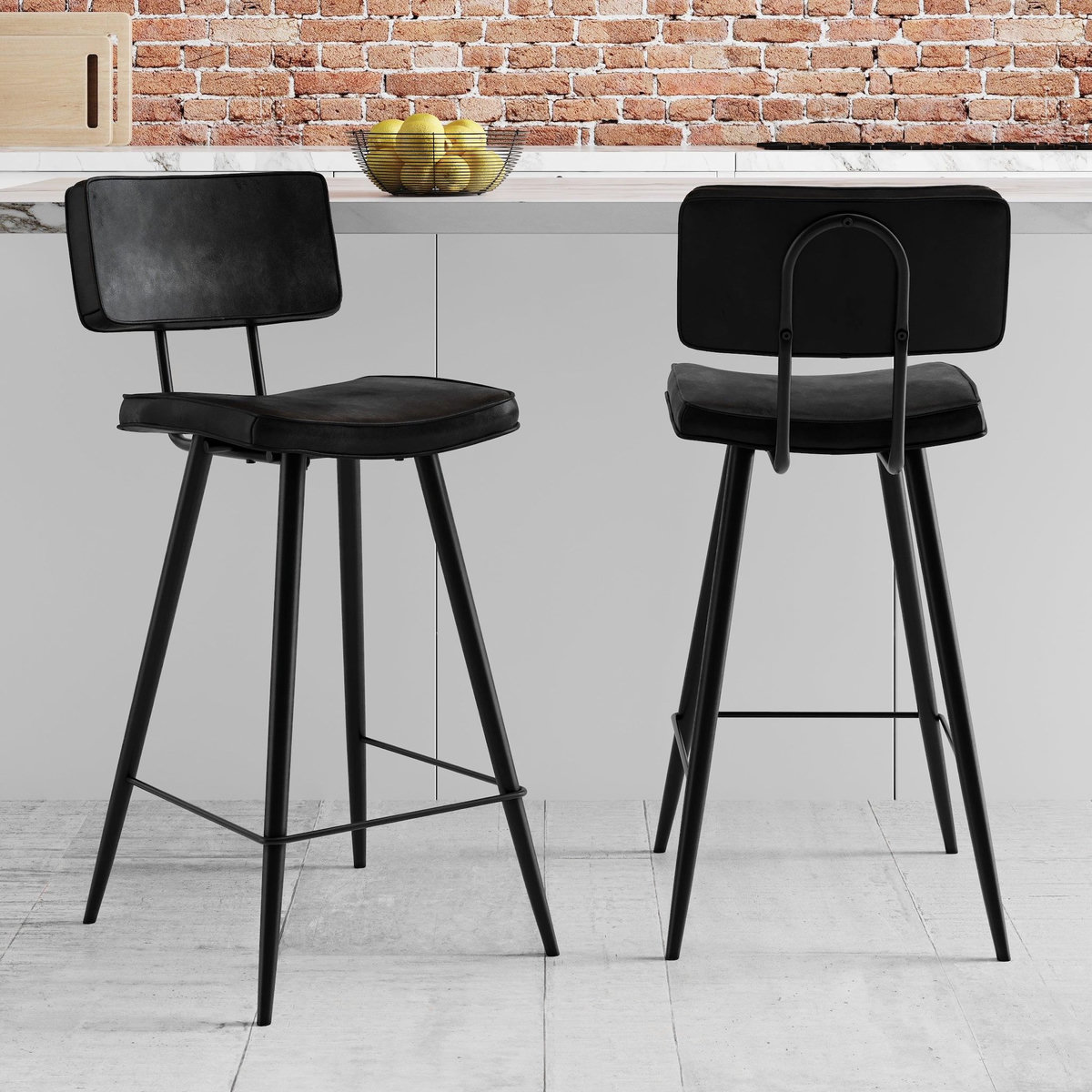 Rendez vous déco Lot de 2 chaises de bar mi-hauteur 66 cm en cuir synthétique gris/noir-Texas