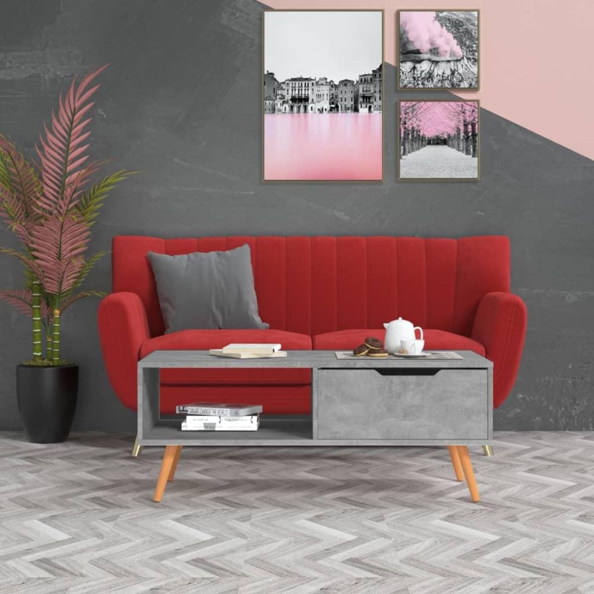 VIDAXL Table basse Gris beton 100x49,5x43 cm Bois d'ingenierie