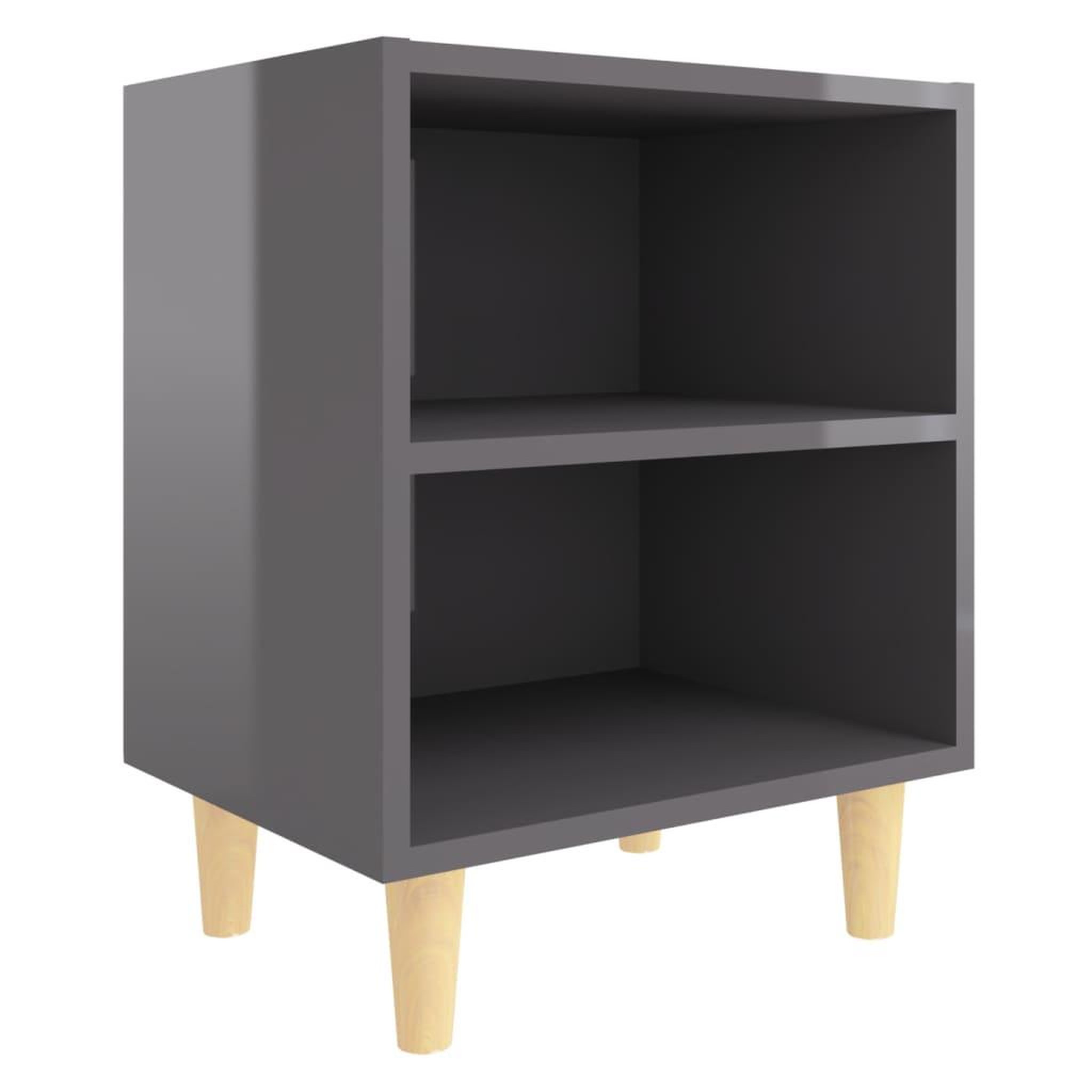 Voir la diapositive 2 : VIDAXL Table de chevet avec pieds en bois Gris brillant 40x30x50 cm