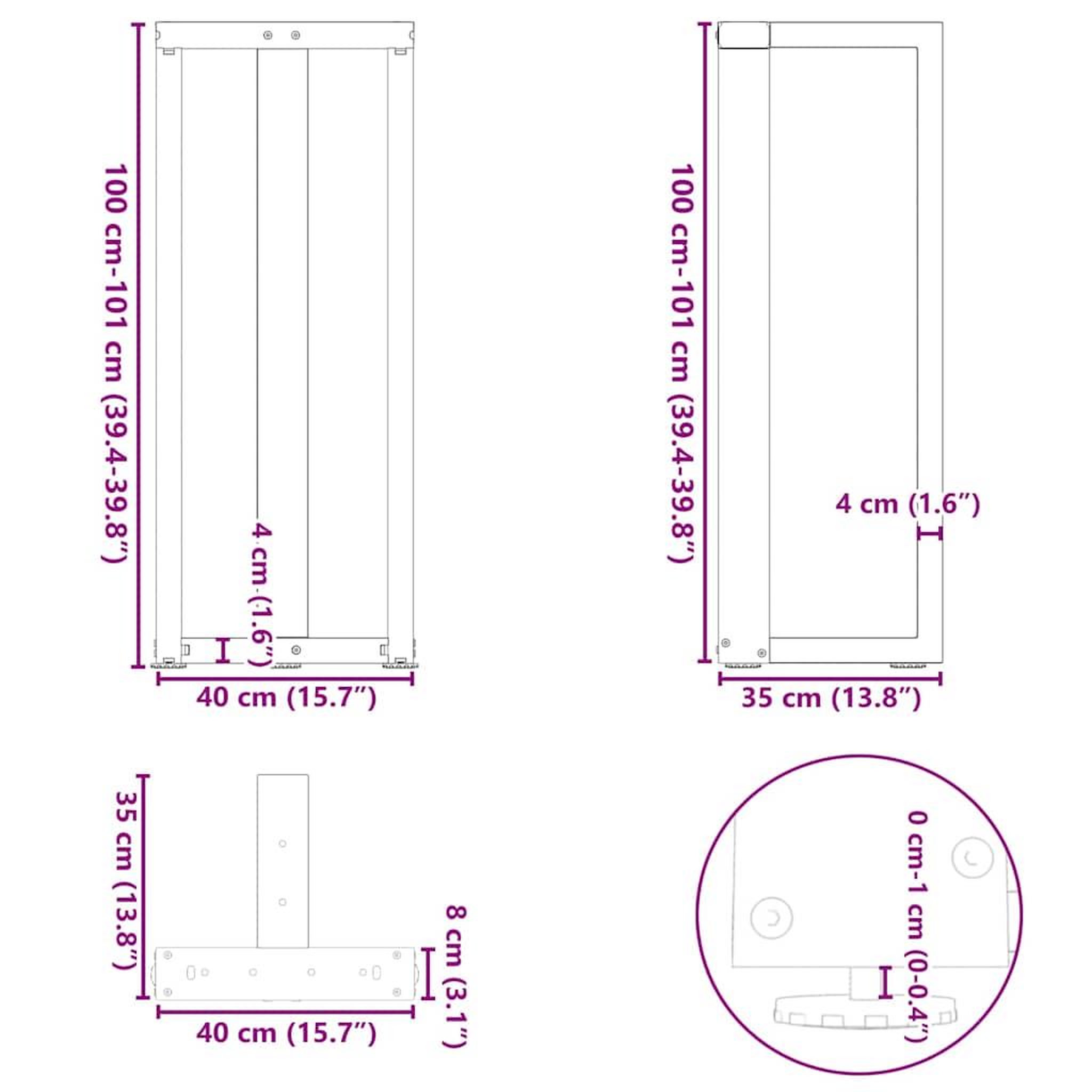 Voir la diapositive 6 : VIDAXL Pieds de table de bar forme de T 2 pcs blanc 40x35x(100-101) cm