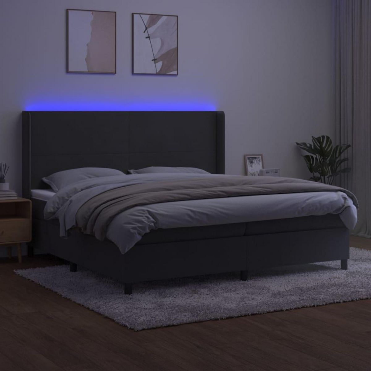 VIDAXL Sommier a lattes de lit matelas et LED Gris fonce 200x200 cm