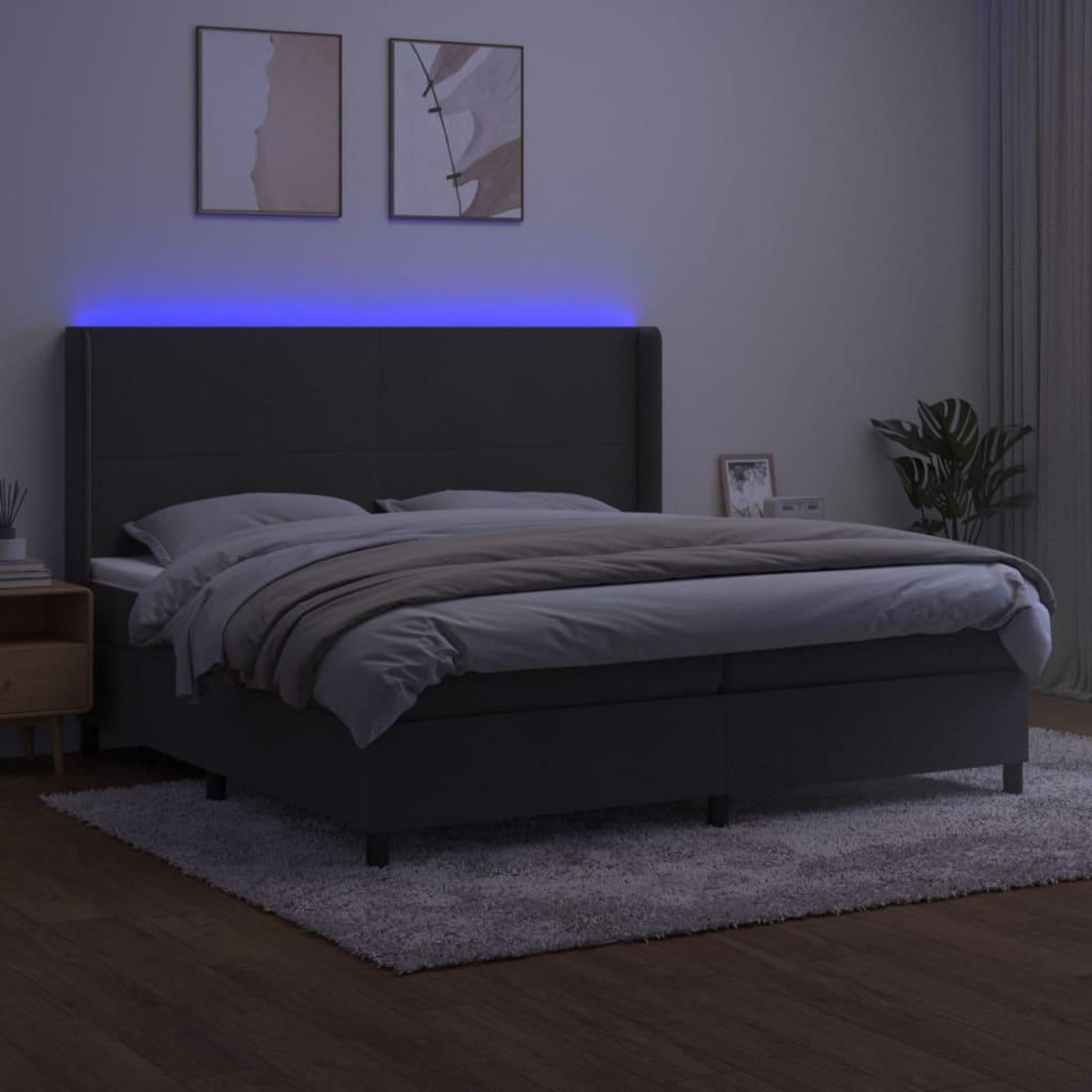 VIDAXL Sommier a lattes de lit matelas et LED Gris fonce 200x200 cm