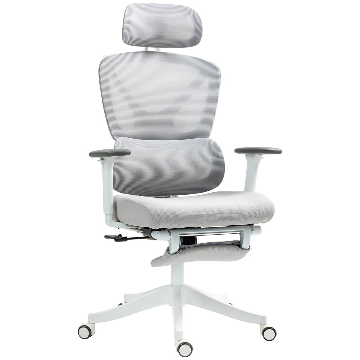 HOMCOM Chaise de bureau ergonomique inclinable support lombaires repose-pied blanc gris