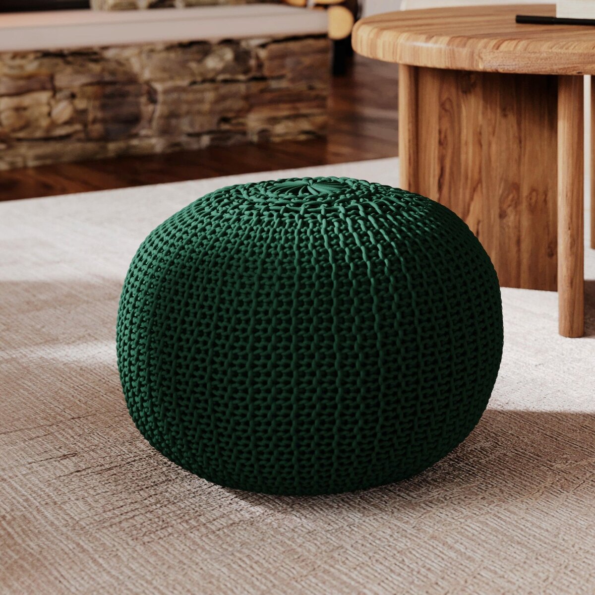 Rendez vous déco Pouf tricot rond en coton jaune moutarde D40 cm - Elisa