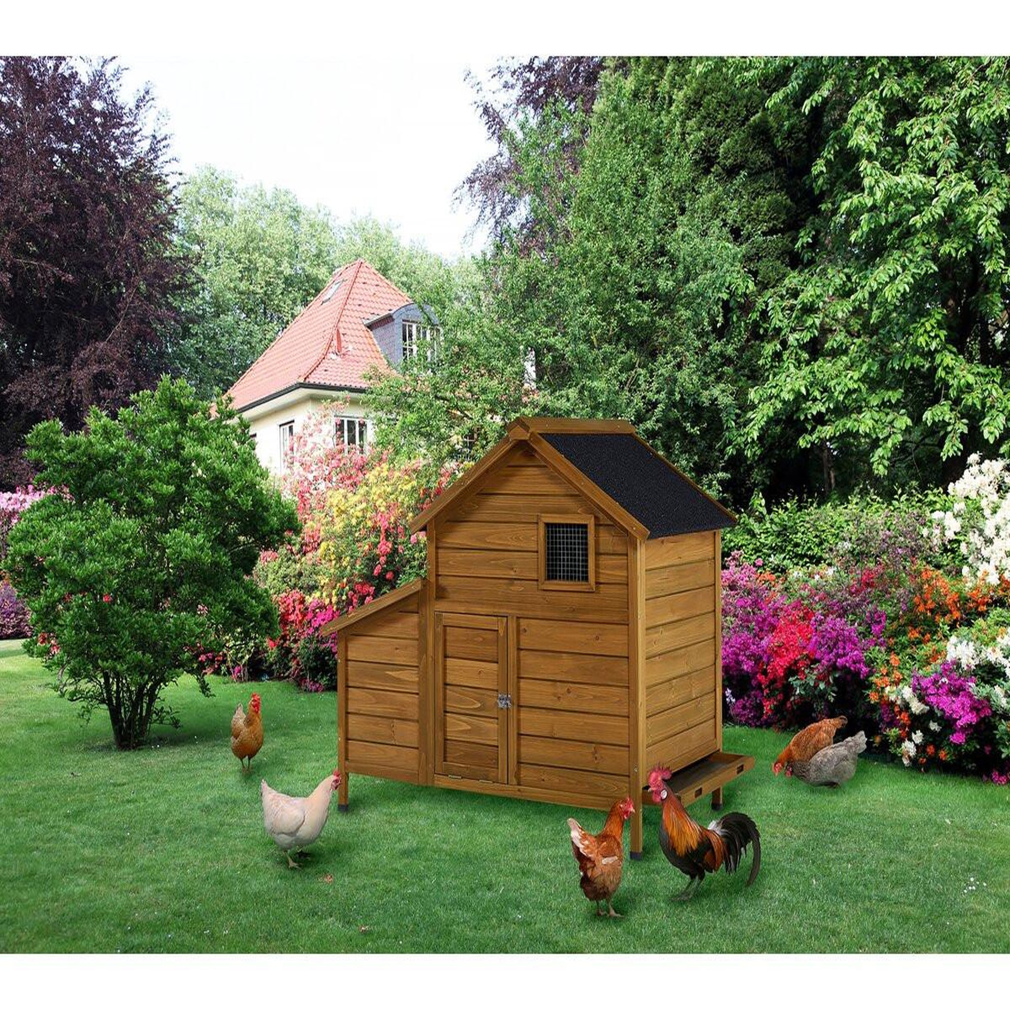 Voir la diapositive 2 : Habitat et Jardin Poulailler avec pondoir en bois  Cocotte  - Marron