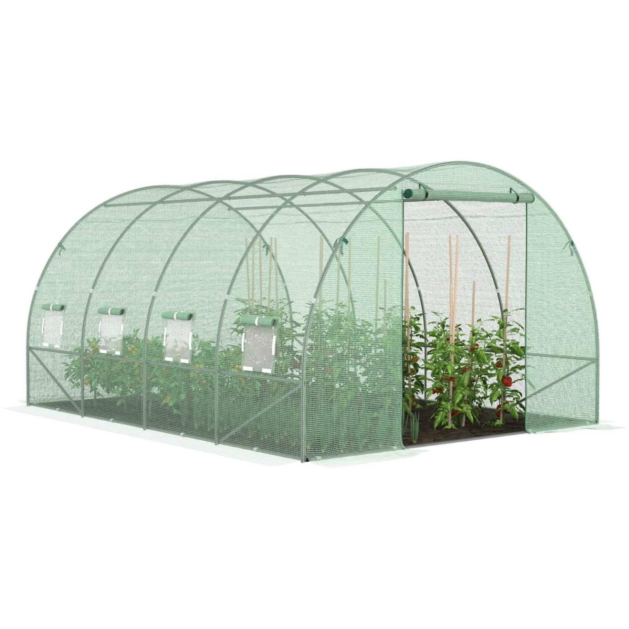 ID MARKET Serre de jardin tunnel 12m² 4 x 3 x 2 m acier galvanisé + bâche anti-uv avec porte et fenêtres zebra verte