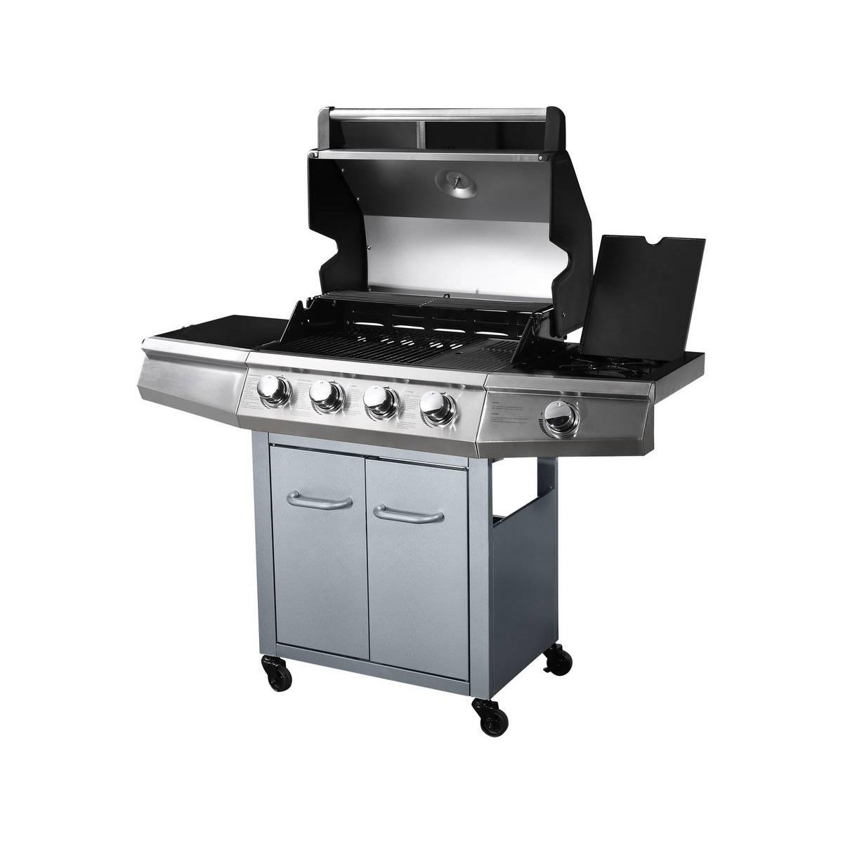 Habitat et Jardin Barbecue gaz avec LED  Bingo 5  - 5 Brûleurs dont 1 latéral - 15.2kW + Housse protection - Argenté