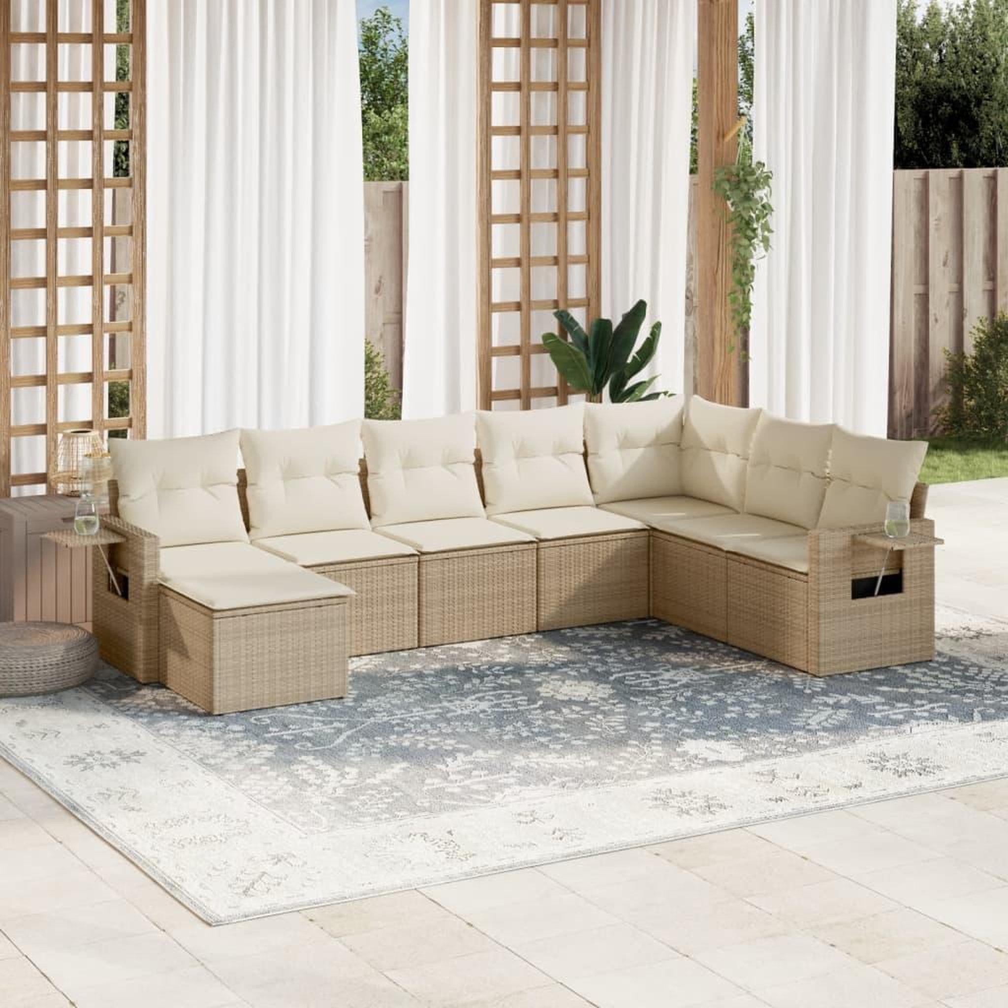 VIDAXL Salon de jardin avec coussins 8 pcs beige resine tressee