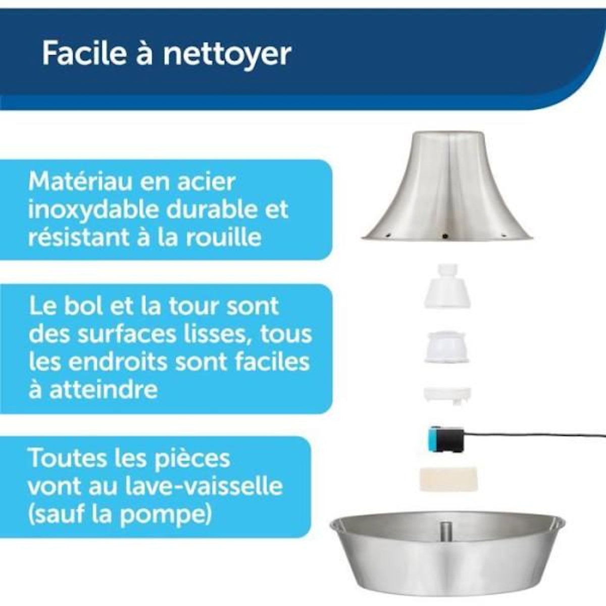 PETSAFE Fontaine pour Animaux - PETSAFE - SEASIDE - Inoxydable - 1,8 L - Silencieuse - Eau filtrée