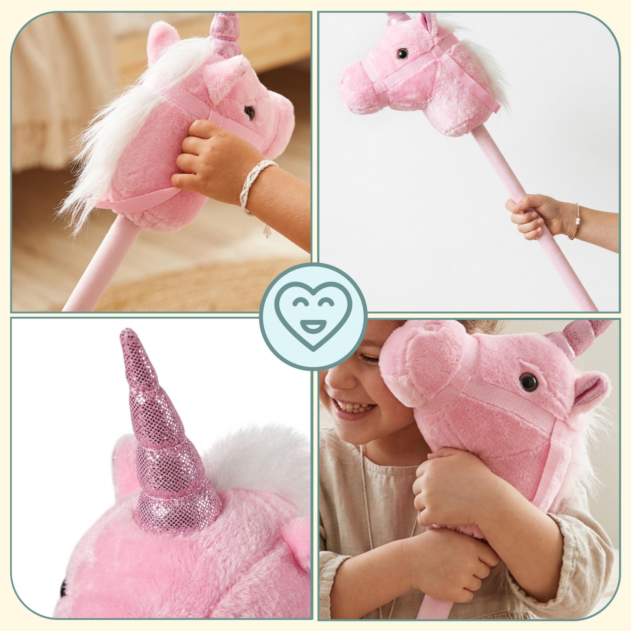 Voir la diapositive 4 : MAMABRUM Licorne à bâton Hobby Horse peluche douce Mamabrum Rose dès 18 mois 80 cm