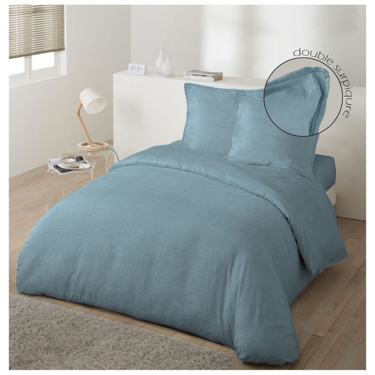 Drap plat uni en coton-lin 