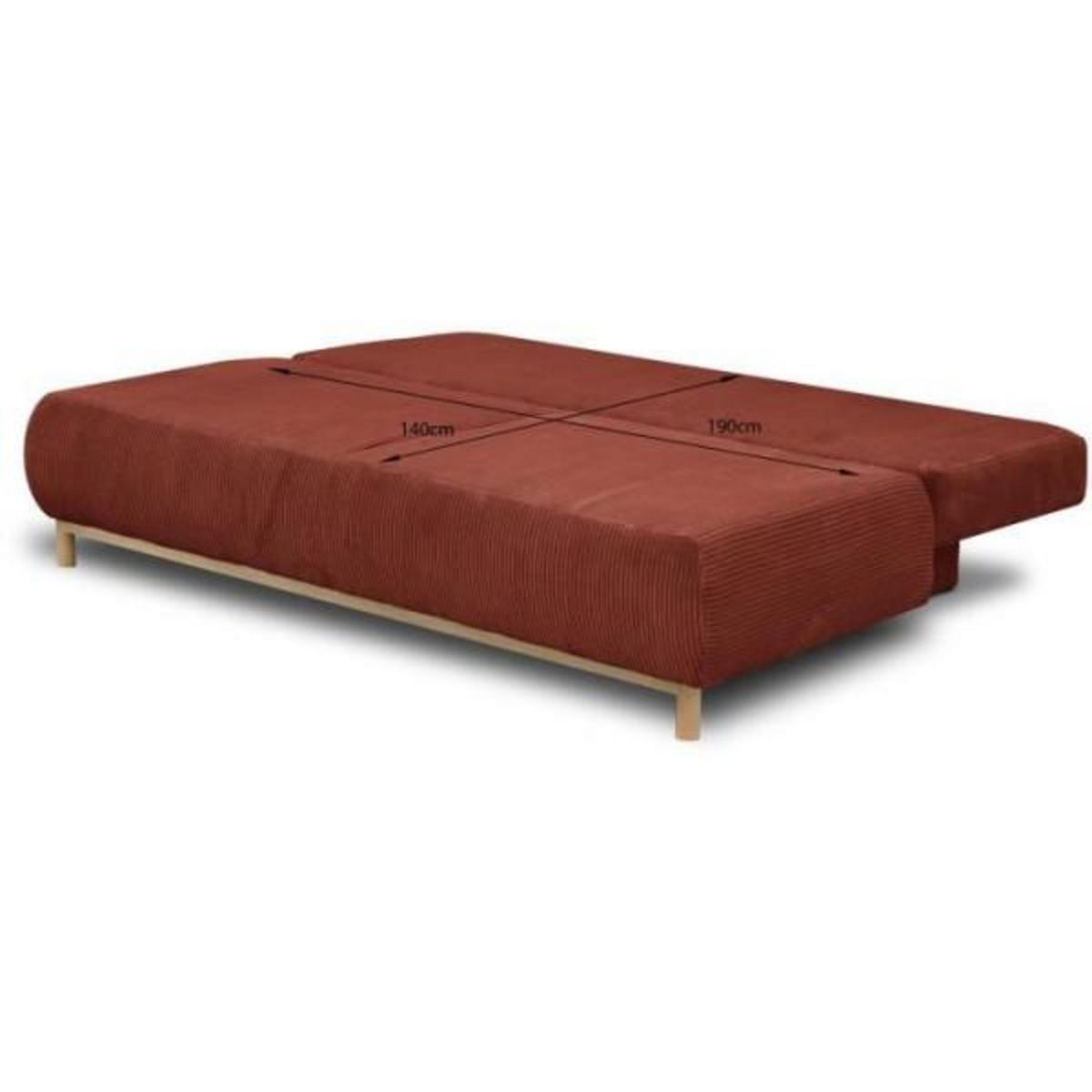 MARKET24 Banquette convertible 3 places MIKA - Velours côtelé Terracotta - Coffre de rangement - L 192 x H 84 x P 93 cm