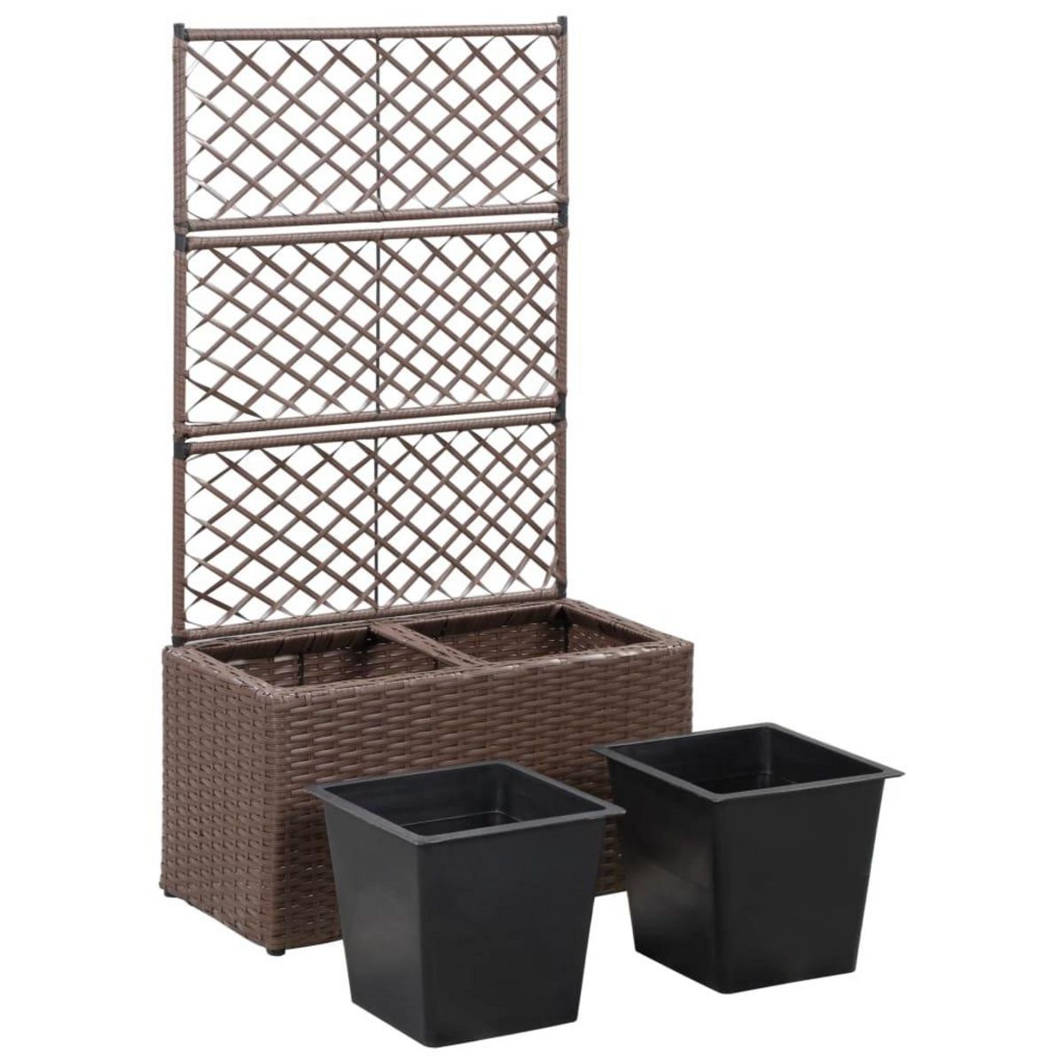 VIDAXL Lit sureleve treillis 2 pots 58x30x107cm Resine tressee Marron