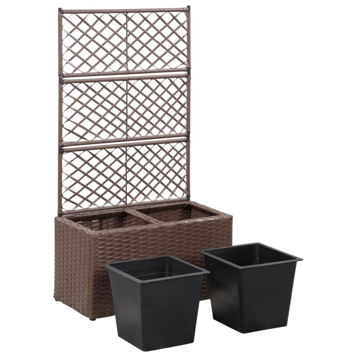 VIDAXL Lit sureleve treillis 2 pots 58x30x107cm Resine tressee Marron