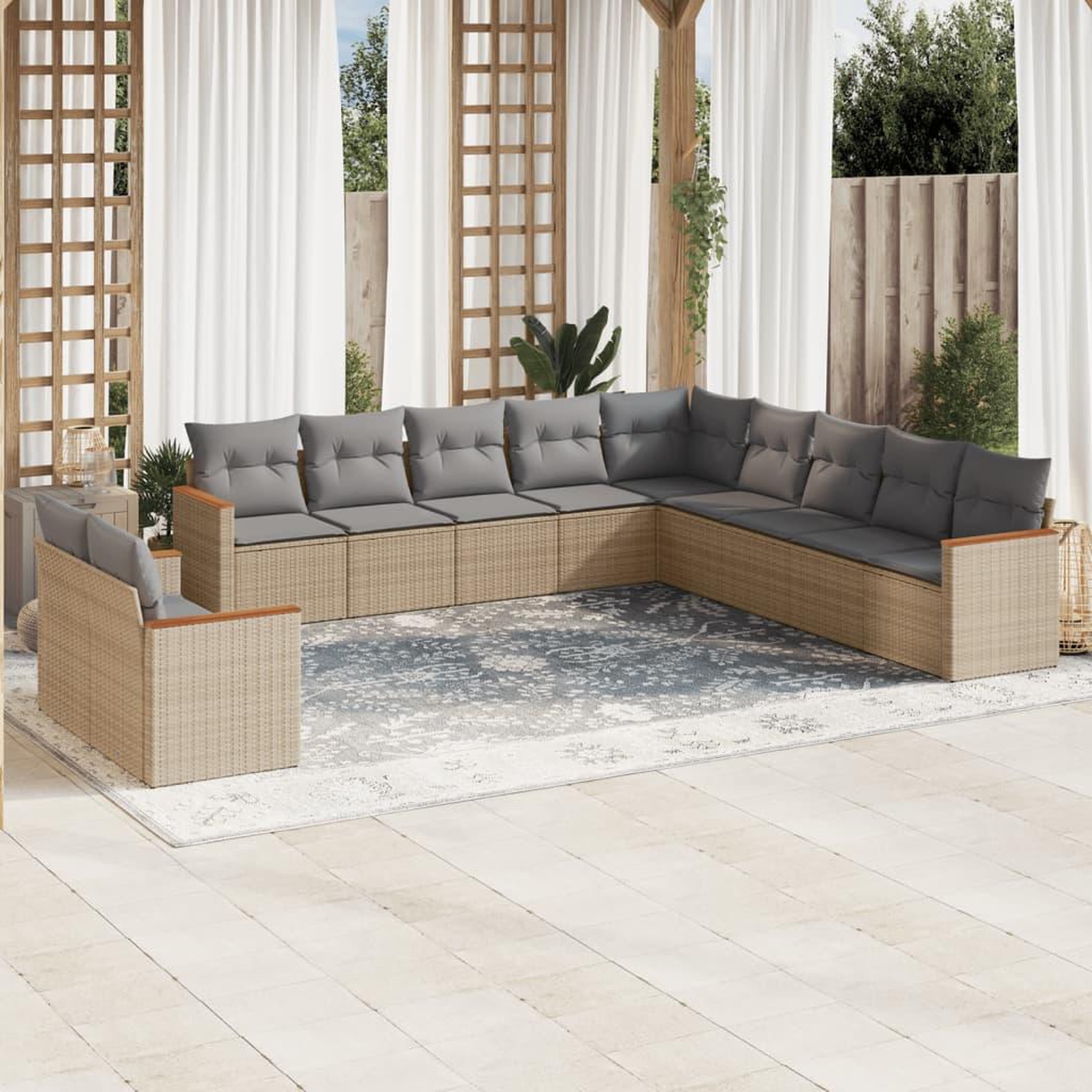 VIDAXL Salon de jardin 11 pcs avec coussins beige resine tressee