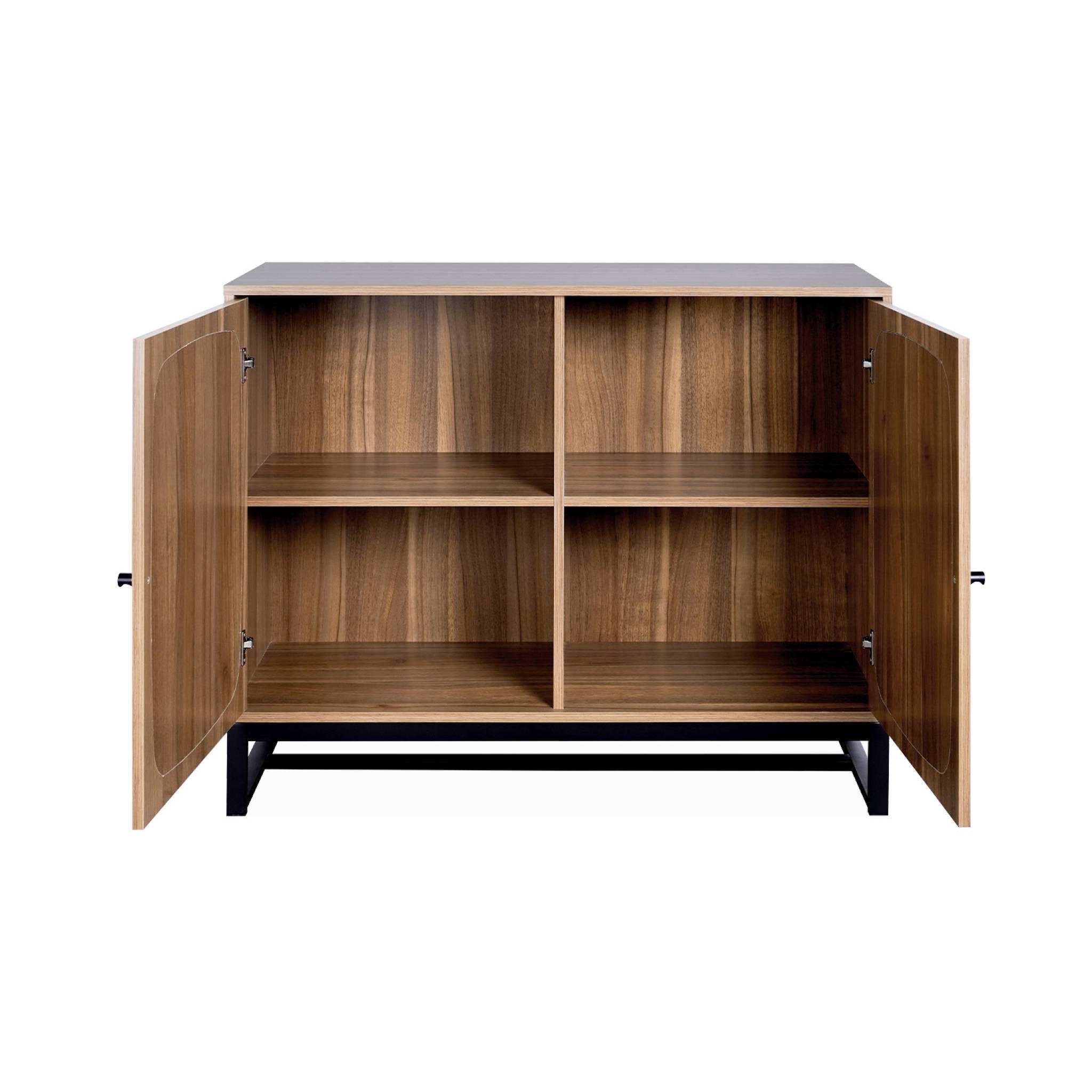 Voir la diapositive 6 : SWEEEK Buffet rétro décor bois foncé et cannage. buffet haut. vaisselier. 2 portes avec pieds en métal noir L100cm