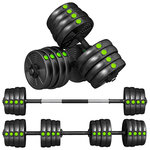 HOMCOM Haltères 2 en 1 réglables - haltères libres 30 Kg - barres incluses - entraînement musculaire & haltérophilie - noir vert
