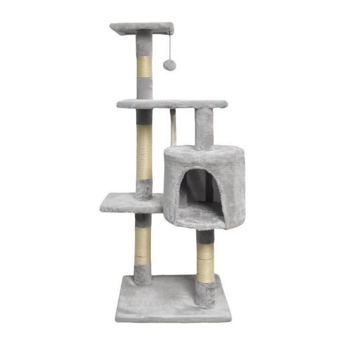 PALOMAR Arbre a chat - 40 x 40 x 110 cm - PALOMA - Gris - 3 plateformes, 1 corde, 1 niche , poteaux a griffer