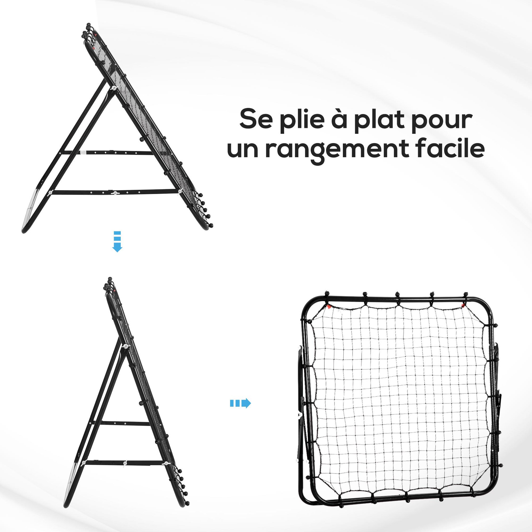 Voir la diapositive 5 : HOMCOM Filet de rebond pliable inclinaison réglable - piquets d'ancrage inclus - filet pe noir métal époxy noir