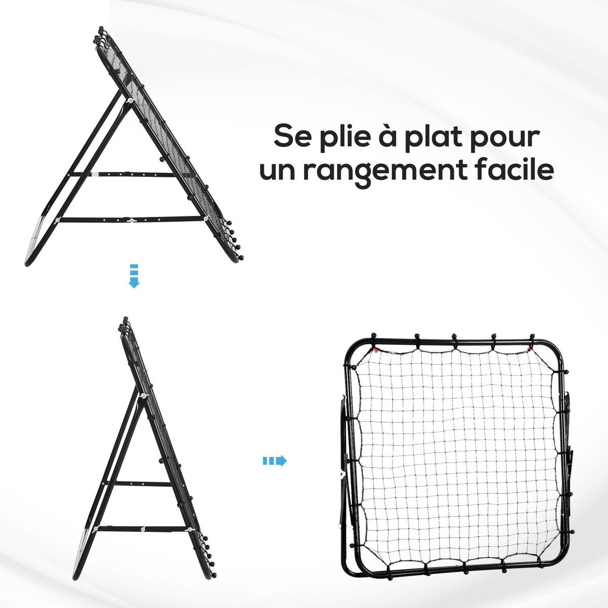 HOMCOM Filet de rebond pliable inclinaison réglable - piquets d'ancrage inclus - filet PE noir métal époxy noir