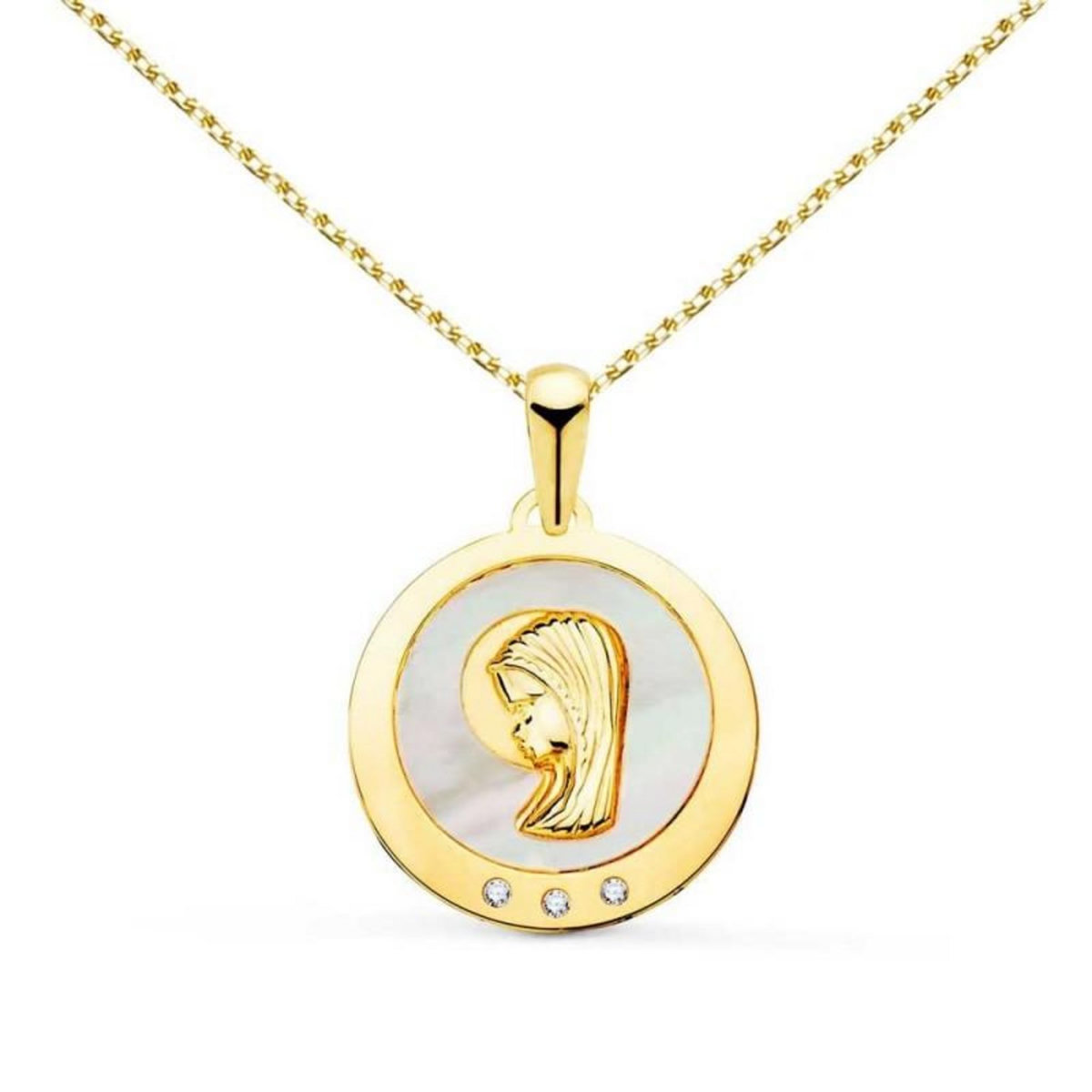 L'ATELIER D'AZUR Collier - Médaille Vierge Or 18 Carats 750/000  Jaune et Nacre - Chaîne Dorée