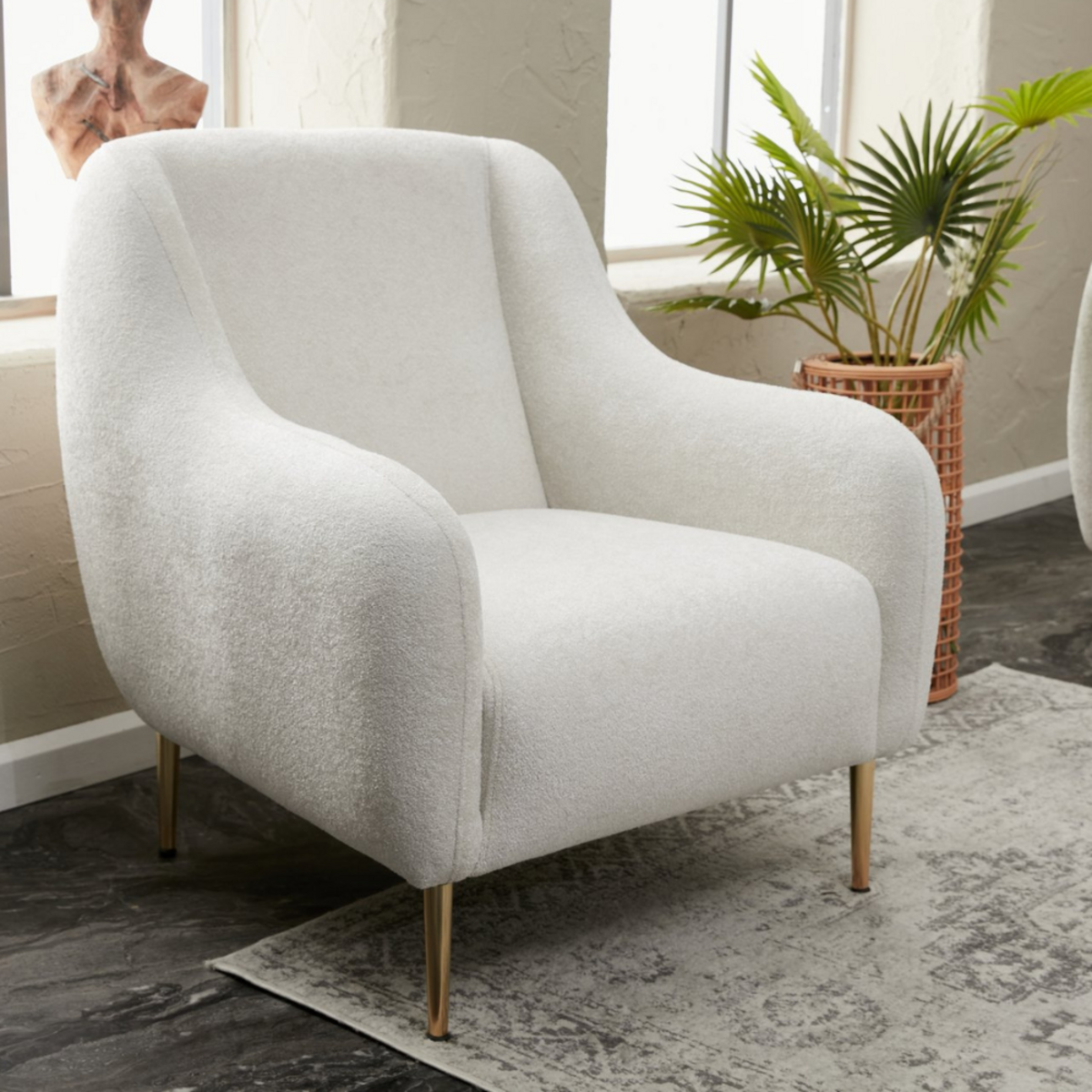 CONCEPT USINE Fauteuil blanc - pieds dorés NEGAN