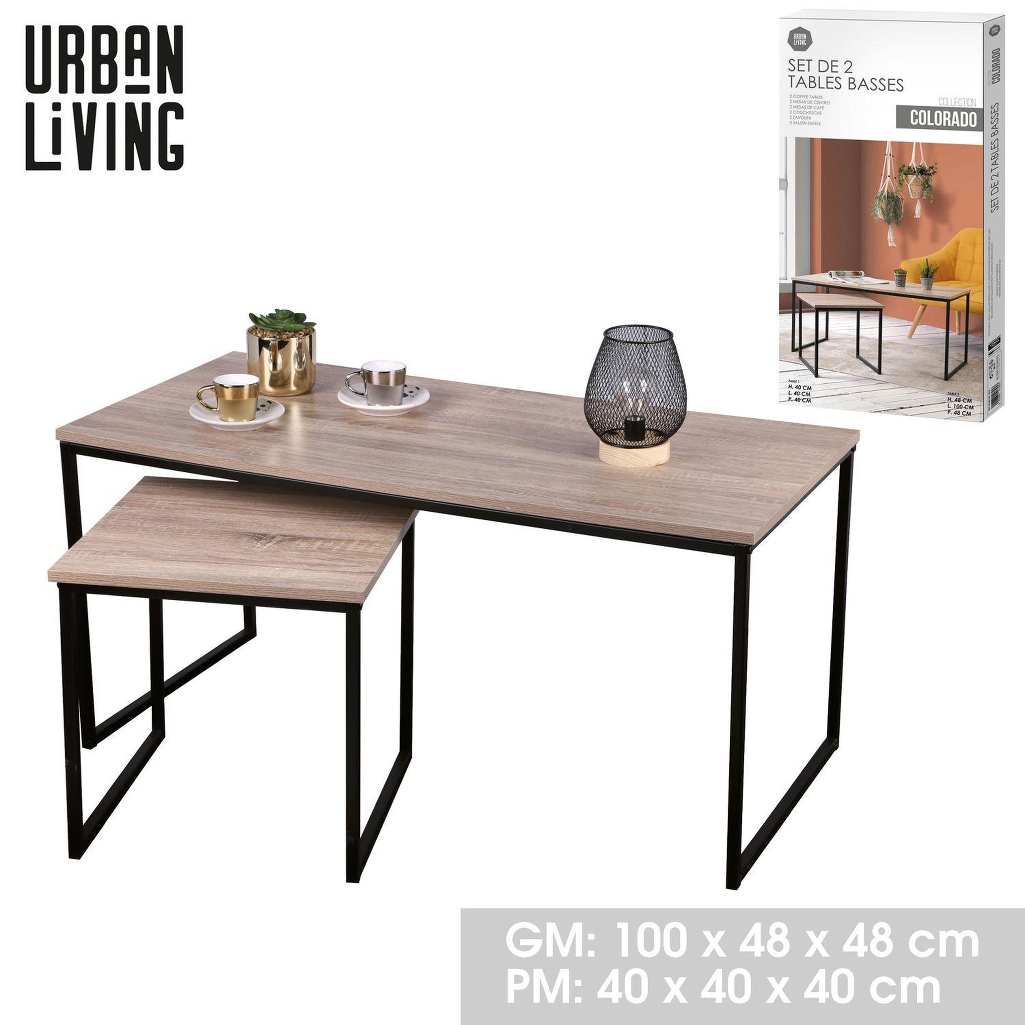 Voir la diapositive 4 : TOILINUX Lot de 2 tables basses colorado en mdf et métal - marron et noir