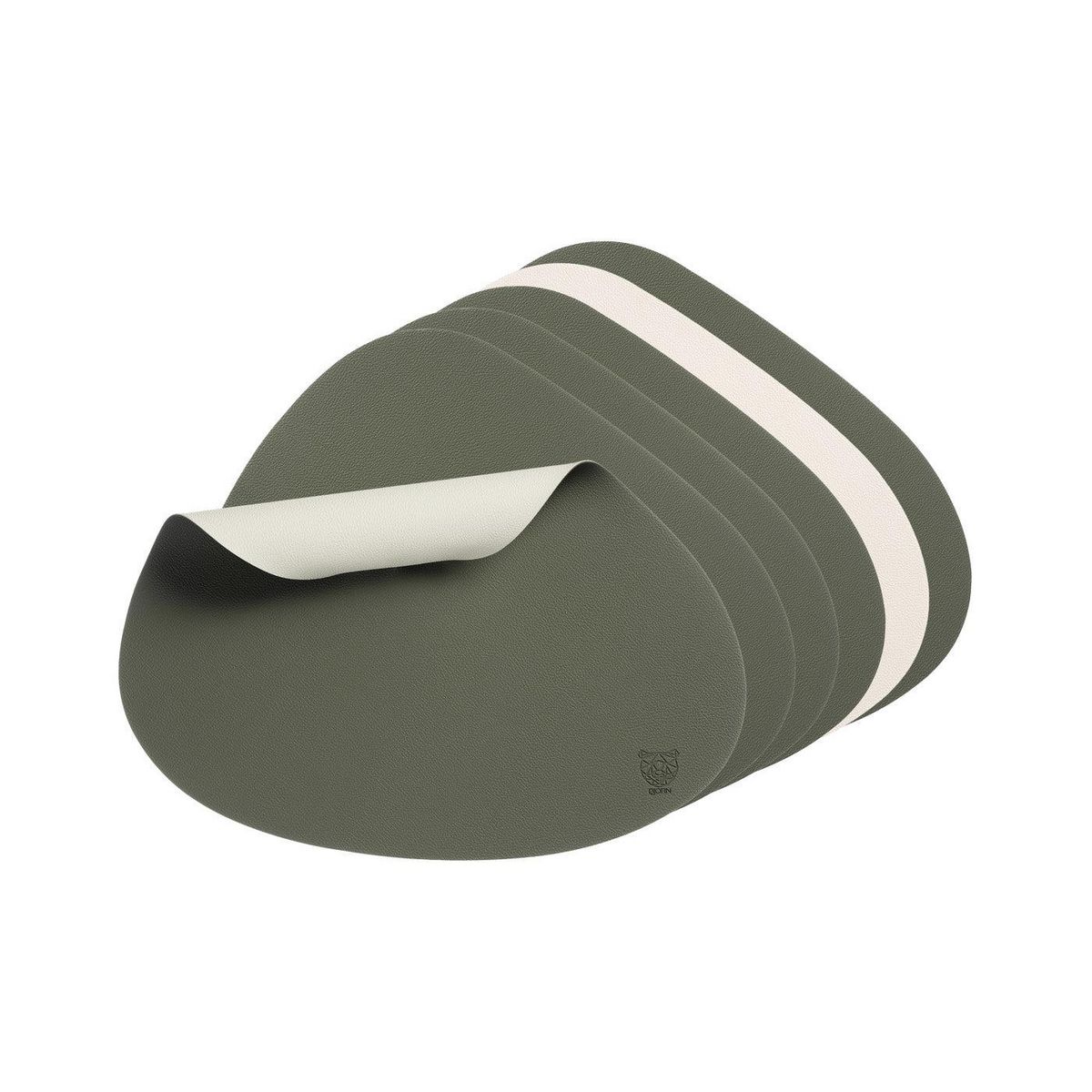 BJORN Set de table curve réversible - 6 pièces - Cuir recyclé blanc crème et vert de gris