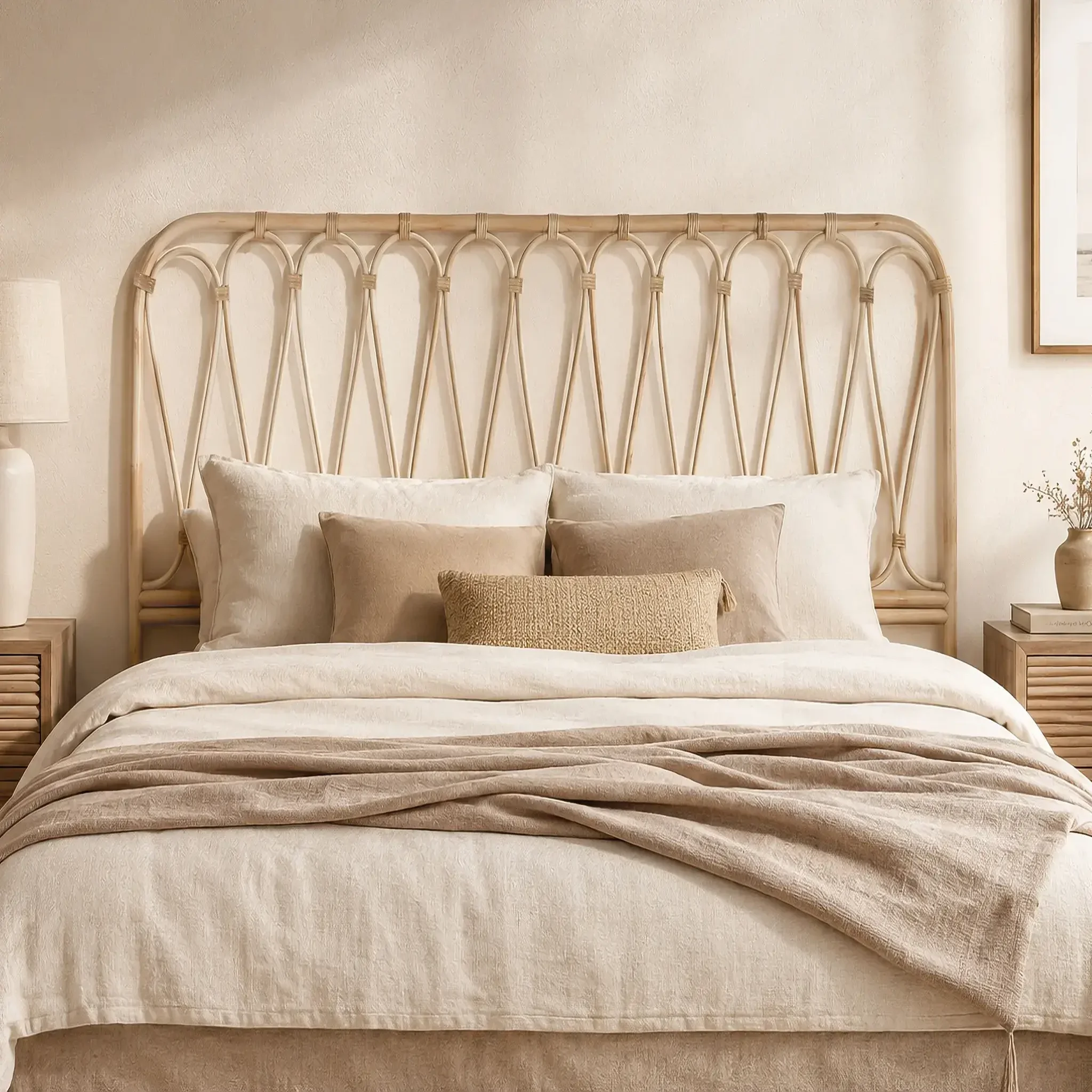 Voir la diapositive 2 : GINER Y COLOMER SL Tête de lit en rotin naturel 165 cm style bohème