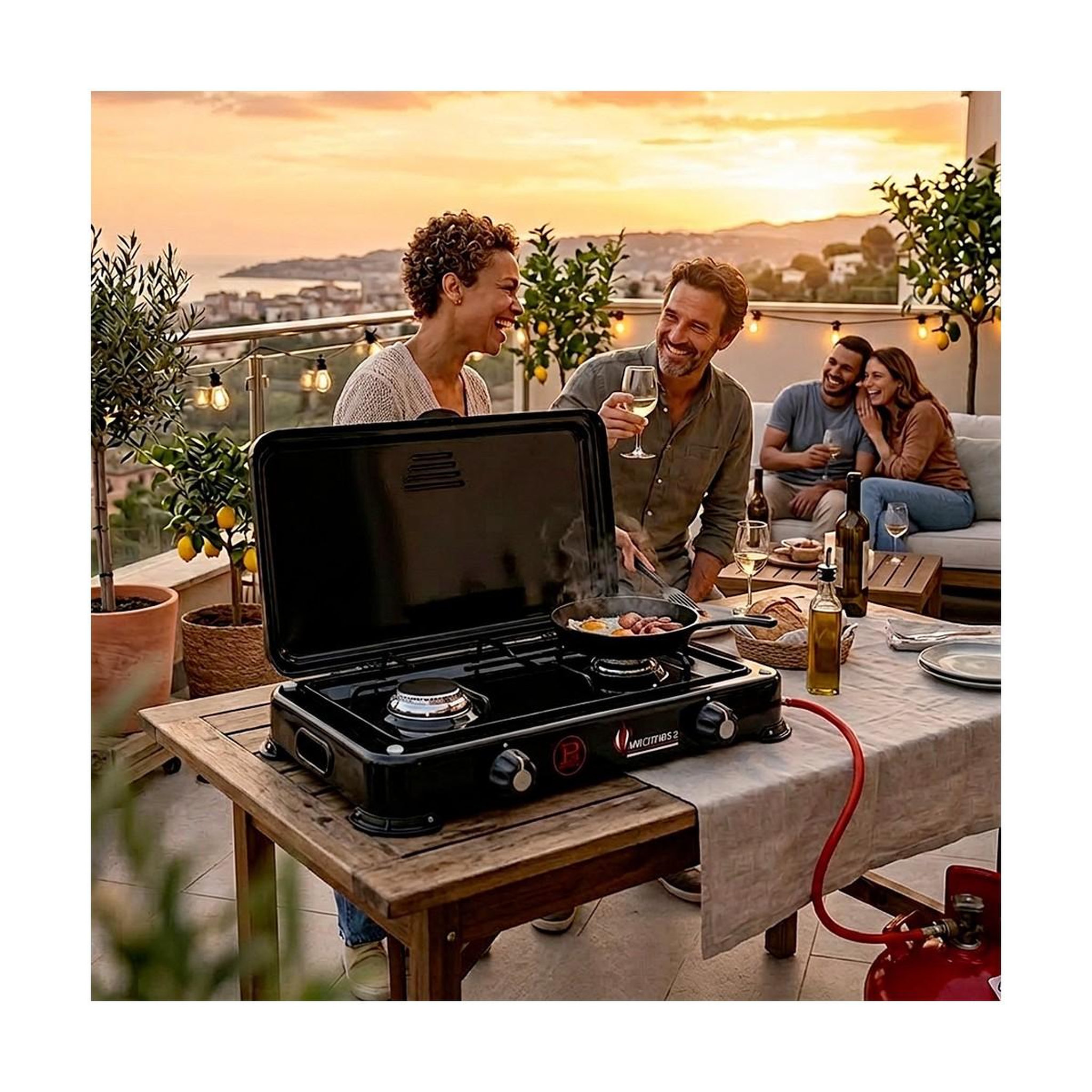 Voir la diapositive 3 : INTEC Réchaud à gaz portable 2 feux 3200W Brûleurs Inox - Plaque de cuisson gaz Butane ou Propane Design Noir INTEC