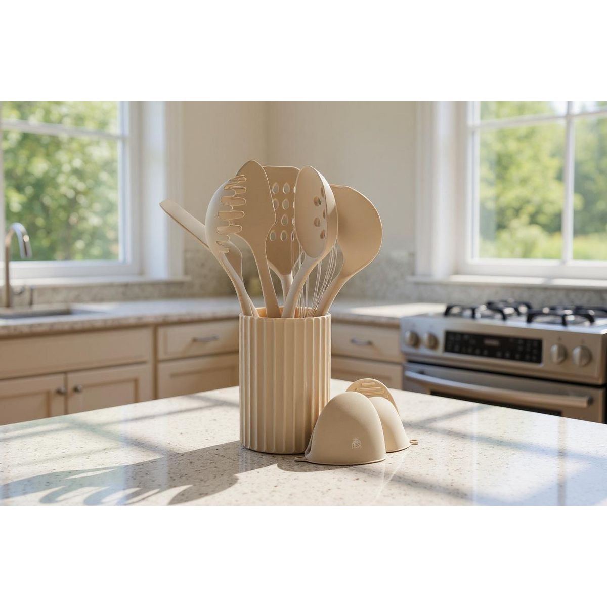 BJORN Set d'ustensiles de cuisine en bois et silicone GUNNAR - 11 pièces
