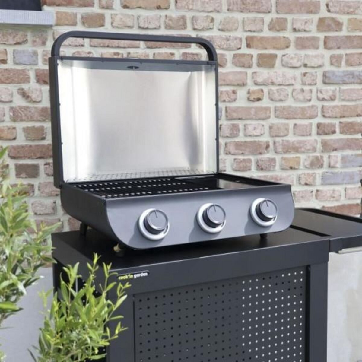 AAAAA Barbecue a gaz - COOK'IN GARDEN - Flavo 60 - a poser - 3 brûleurs droits en inox - 8,4 kW - Allumage Piezzo