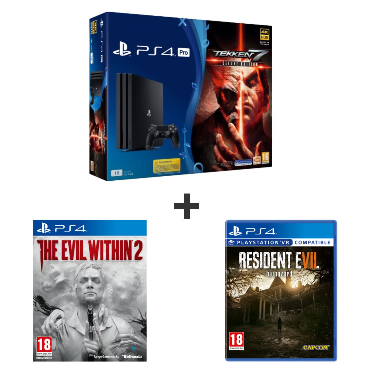 EXCLU WEB Console PS4 PRO 1 TO + Tekken 7 + The Evil Within 2 + Resident Evil 7