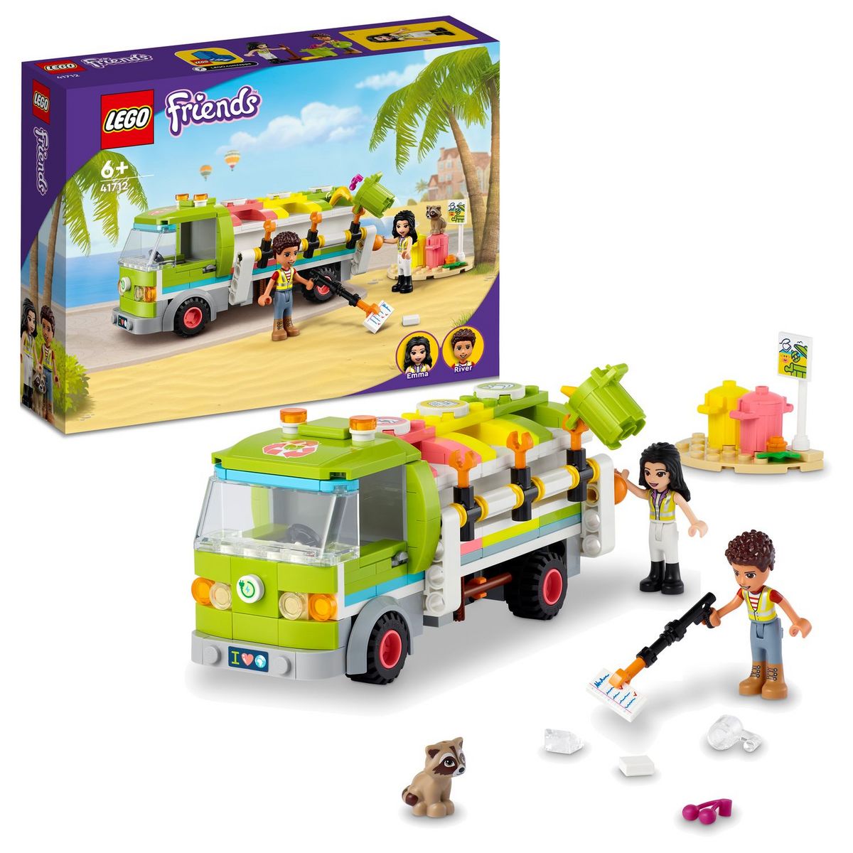 LEGO Friends 41712 Le Camion de Recyclage, Jouet Éducatif, avec Mini-poupée Emma