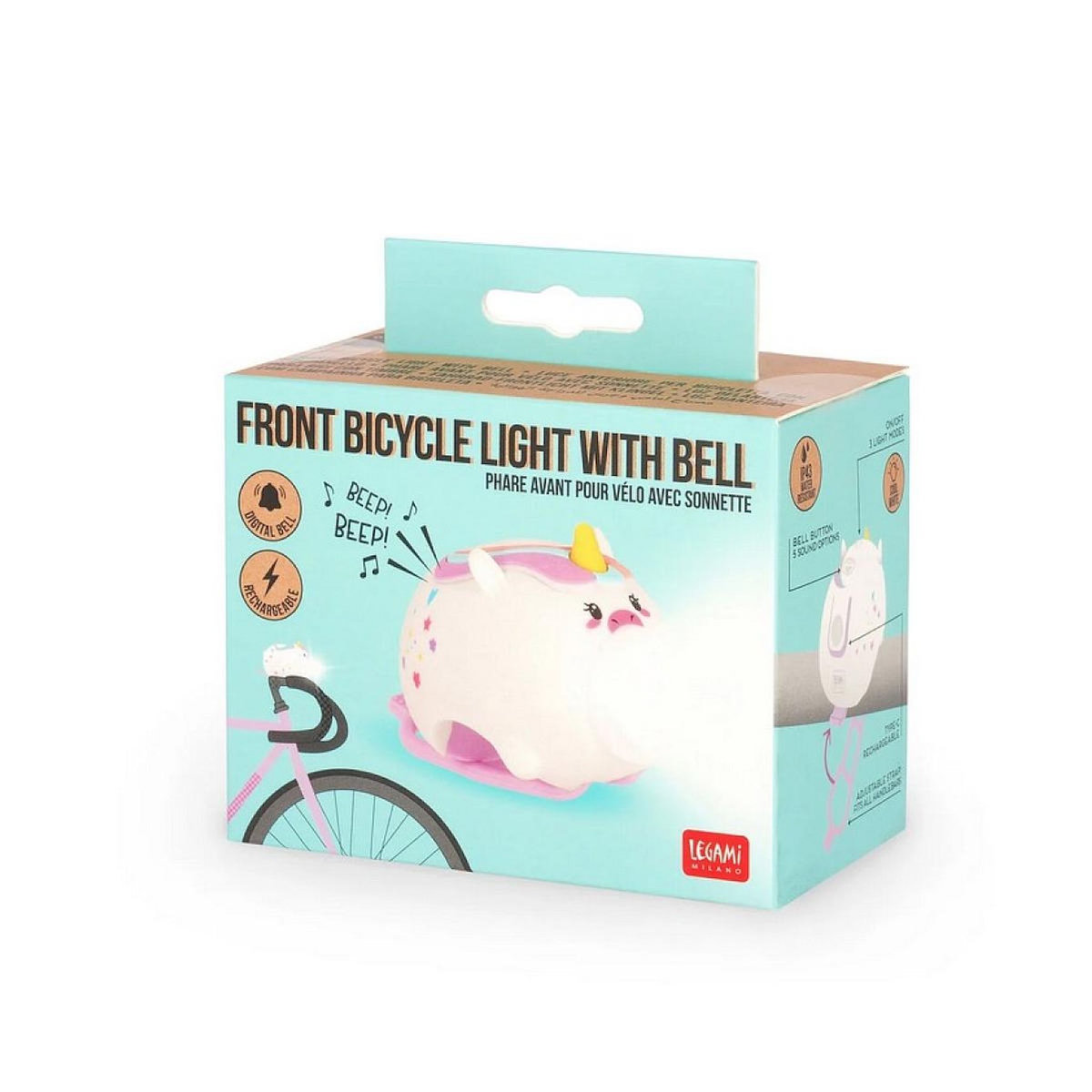 LEGAMI Phare Avant pour Velo avec Sonnette - Licorne