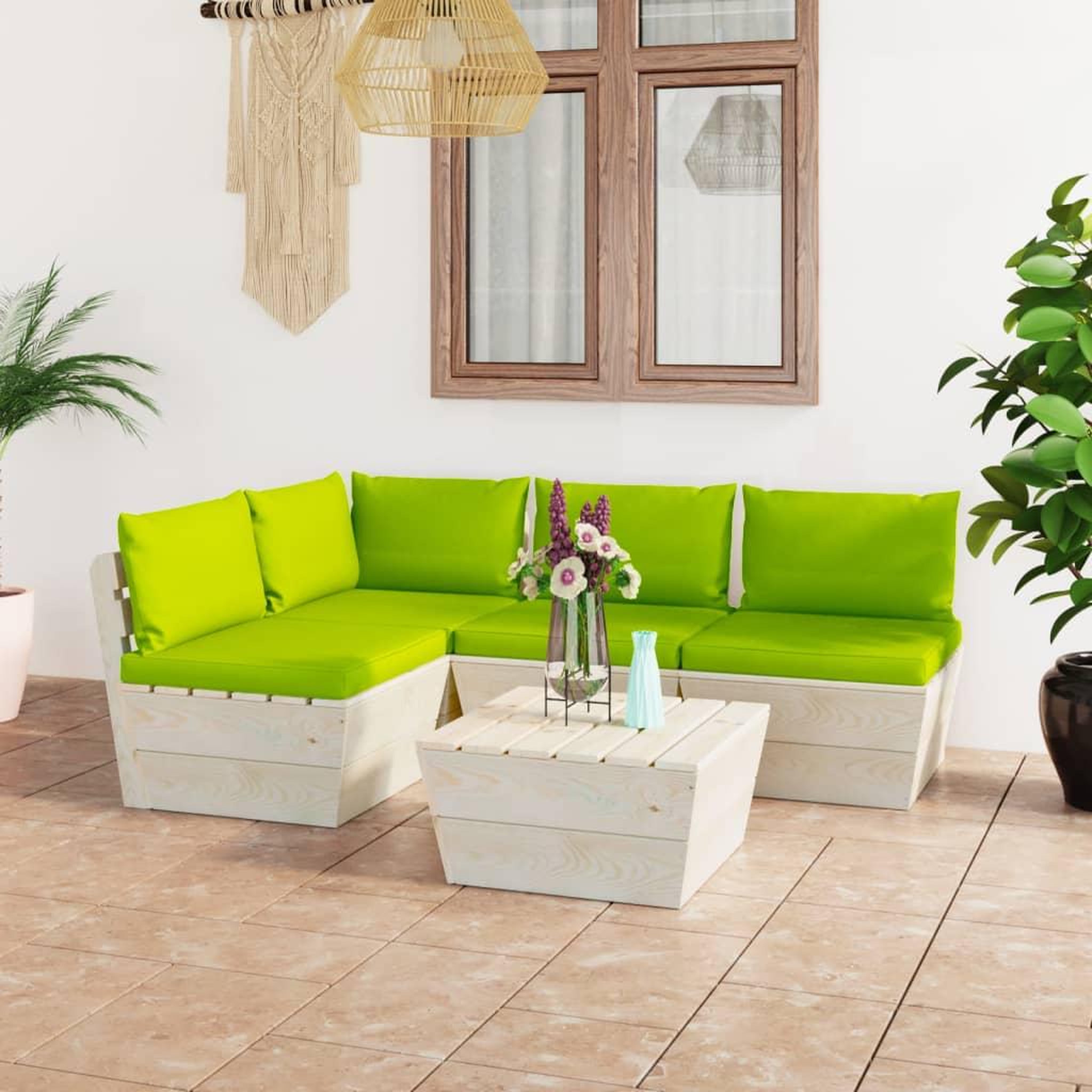Voir la diapositive 1 : VIDAXL Salon de jardin palette 5 pcs avec coussins bois d'epicea