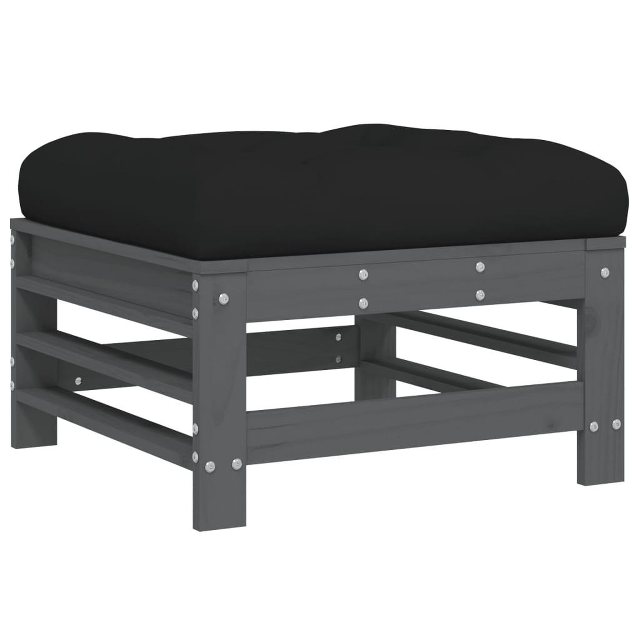 Voir la diapositive 5 : VIDAXL Repose-pied de jardin avec coussin gris bois de pin massif