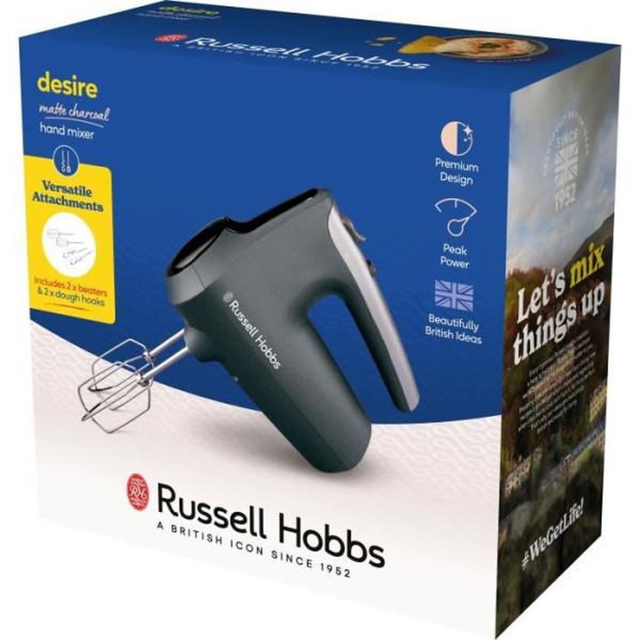 Voir la diapositive 4 : Russell Hobbs Batteur Fouet Electrique  a main - RUSSEL HOBBS - Desire Matte Charcoal - 185 W - 5 vitesses - Noir