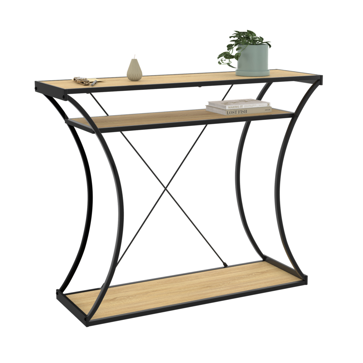 ID MARKET Console pieds courbés DETROIT avec double étagères design industriel