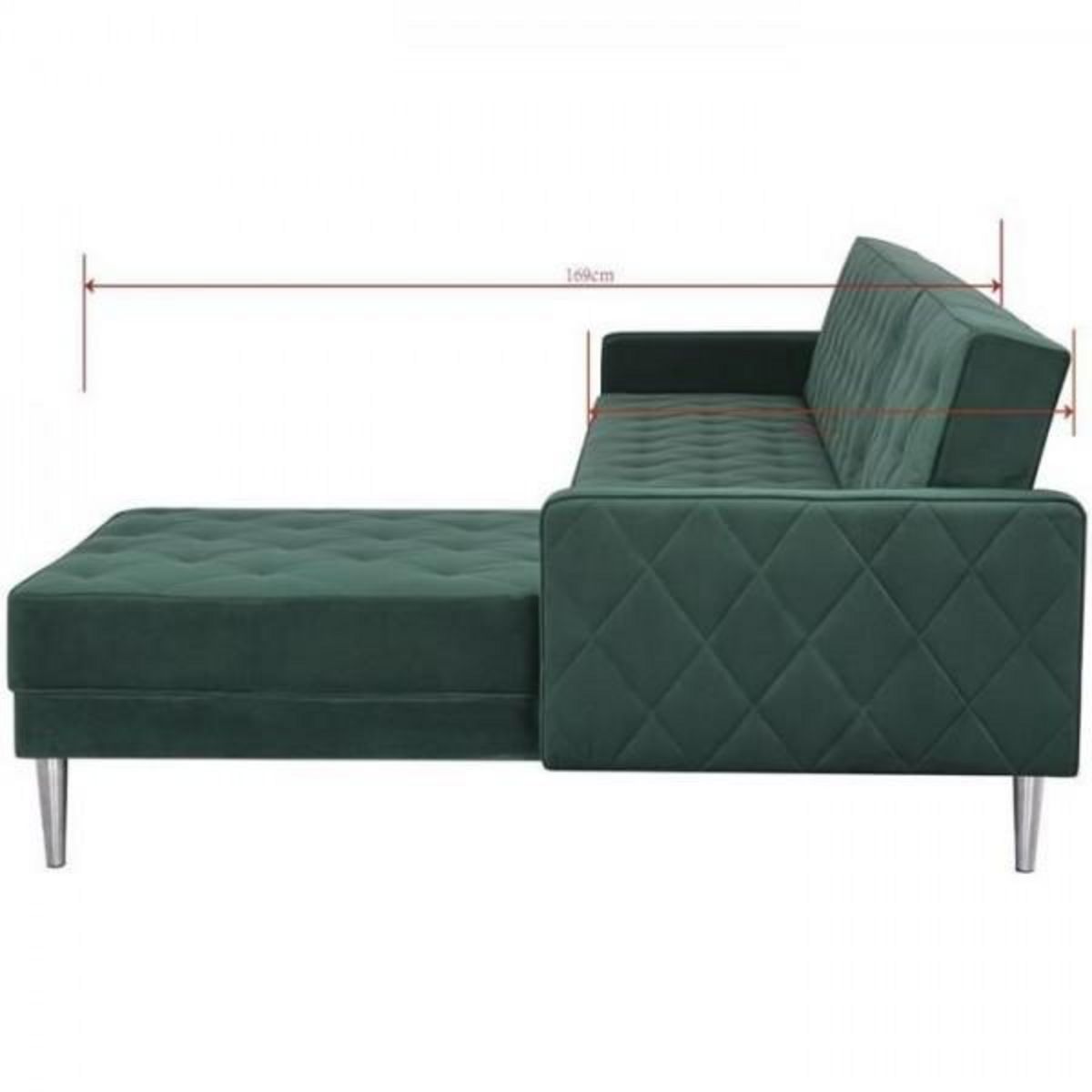 MARKET24 Canapé d'angle réversible 3 places ISTANA -Velours Vert- - - L 286 x P 169 x H 80 cm