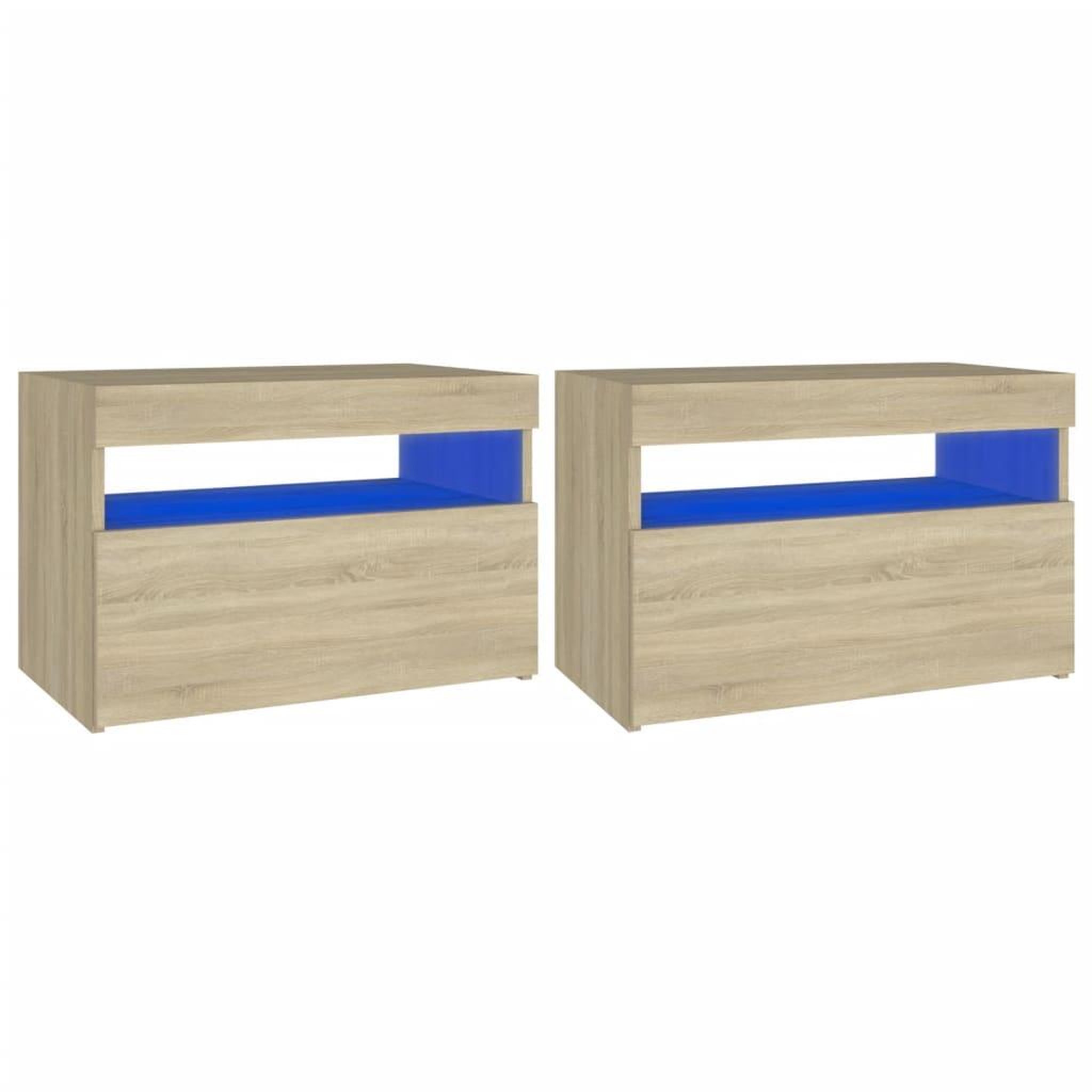 Voir la diapositive 2 : VIDAXL Tables de chevet a LED 2 pcs Chene sonoma 60x35x40 cm