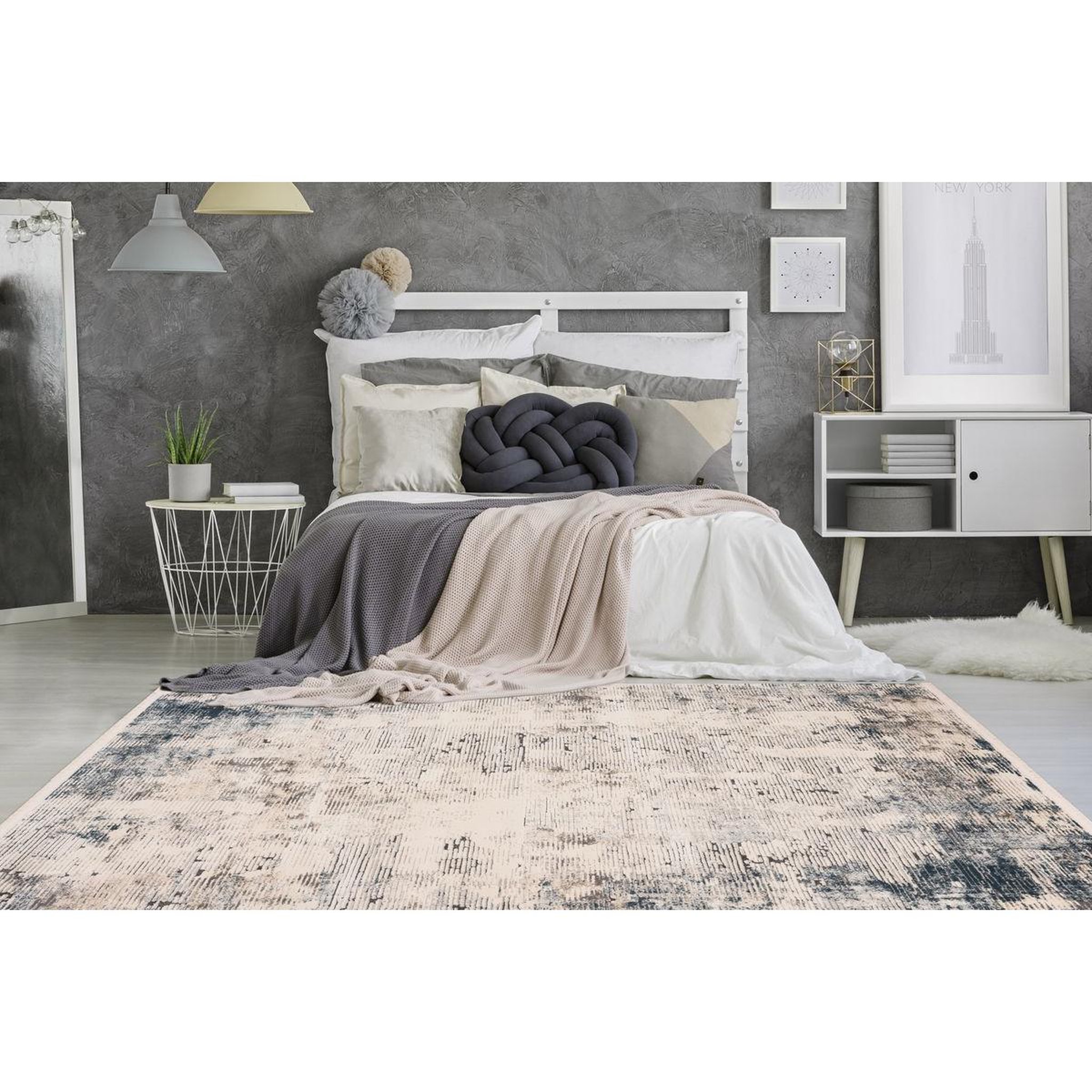 Voir la diapositive 2 : Paris Prix Tapis imprimé vintage délavé  palace  bleu