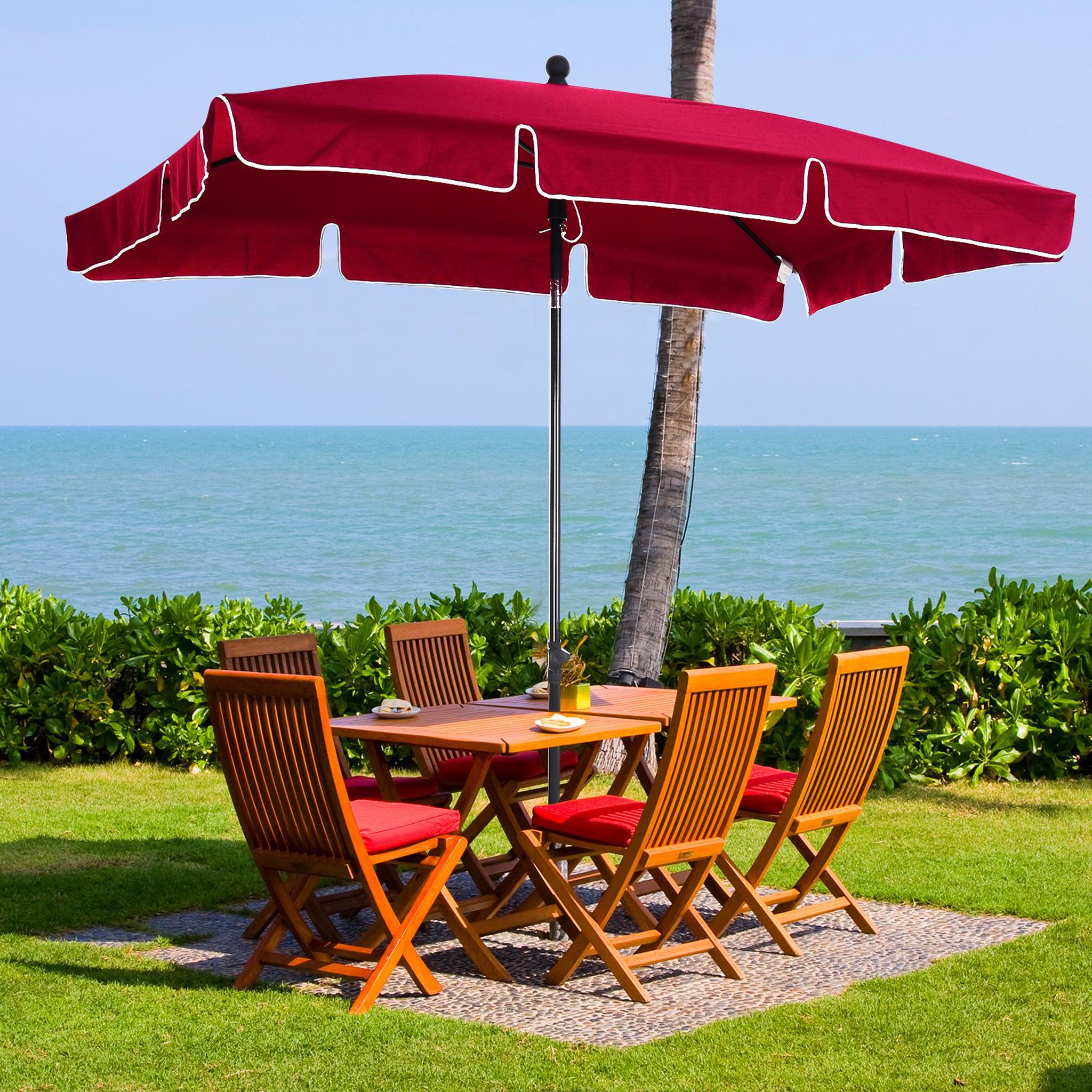Voir la diapositive 2 : OUTSUNNY Parasol rectangulaire inclinable alu acier polyester haute densité diamètre 2 m rouge