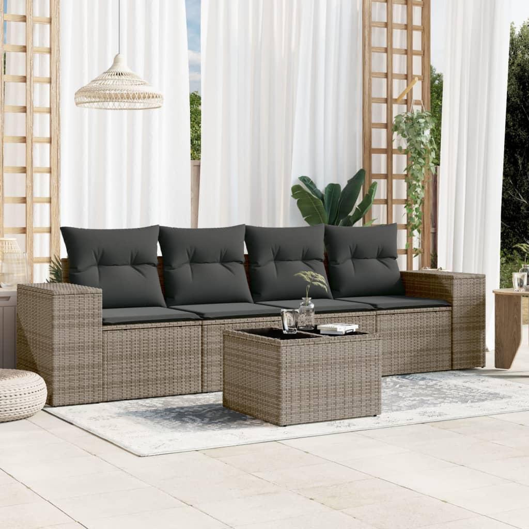 VIDAXL Salon de jardin 5 pcs avec coussins gris resine tressee