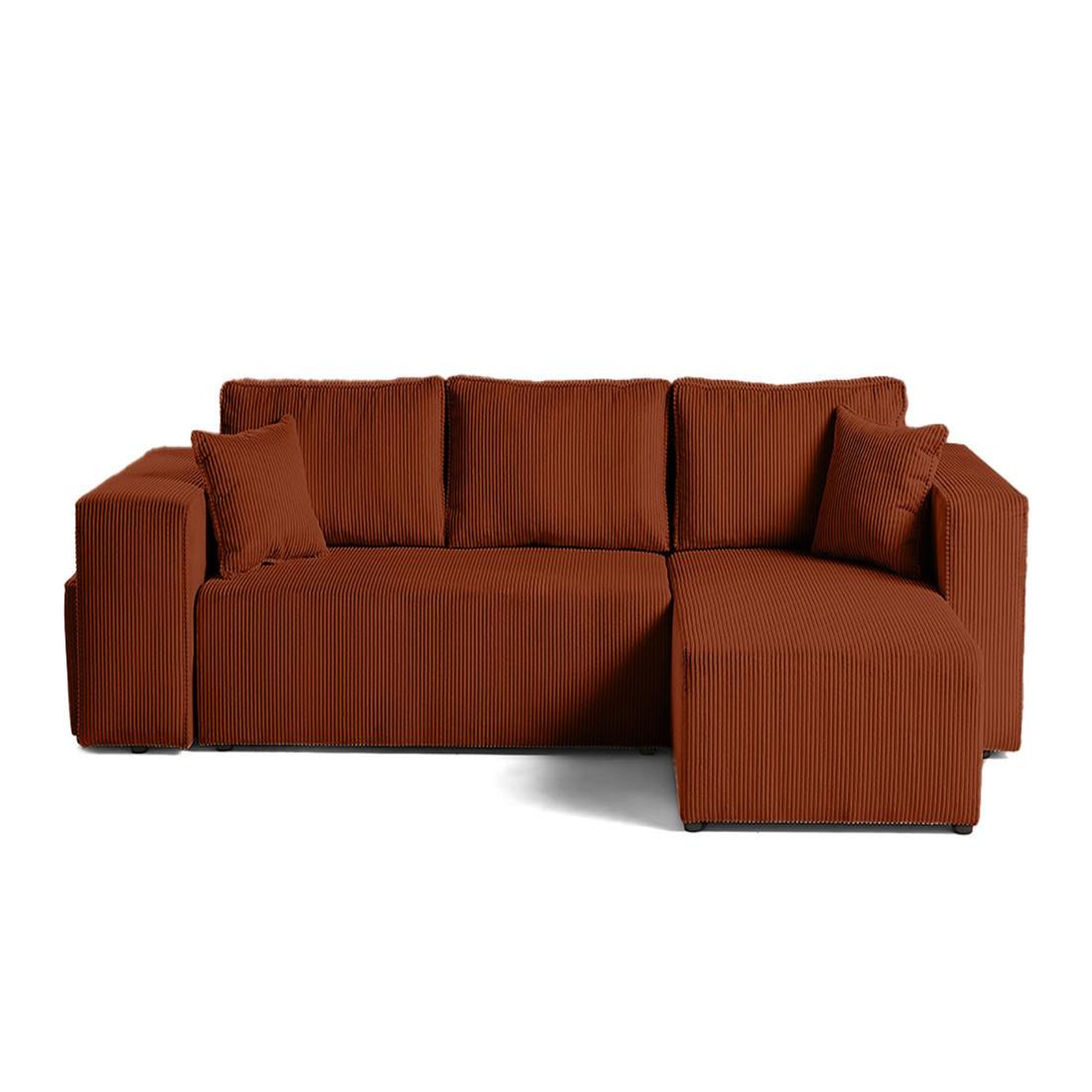 Voir la diapositive 1 : BEST MOBILIER Topaze - canapé d'angle réversible 4 places - convertible avec coffre, tablette et poufs - en velours côtelé